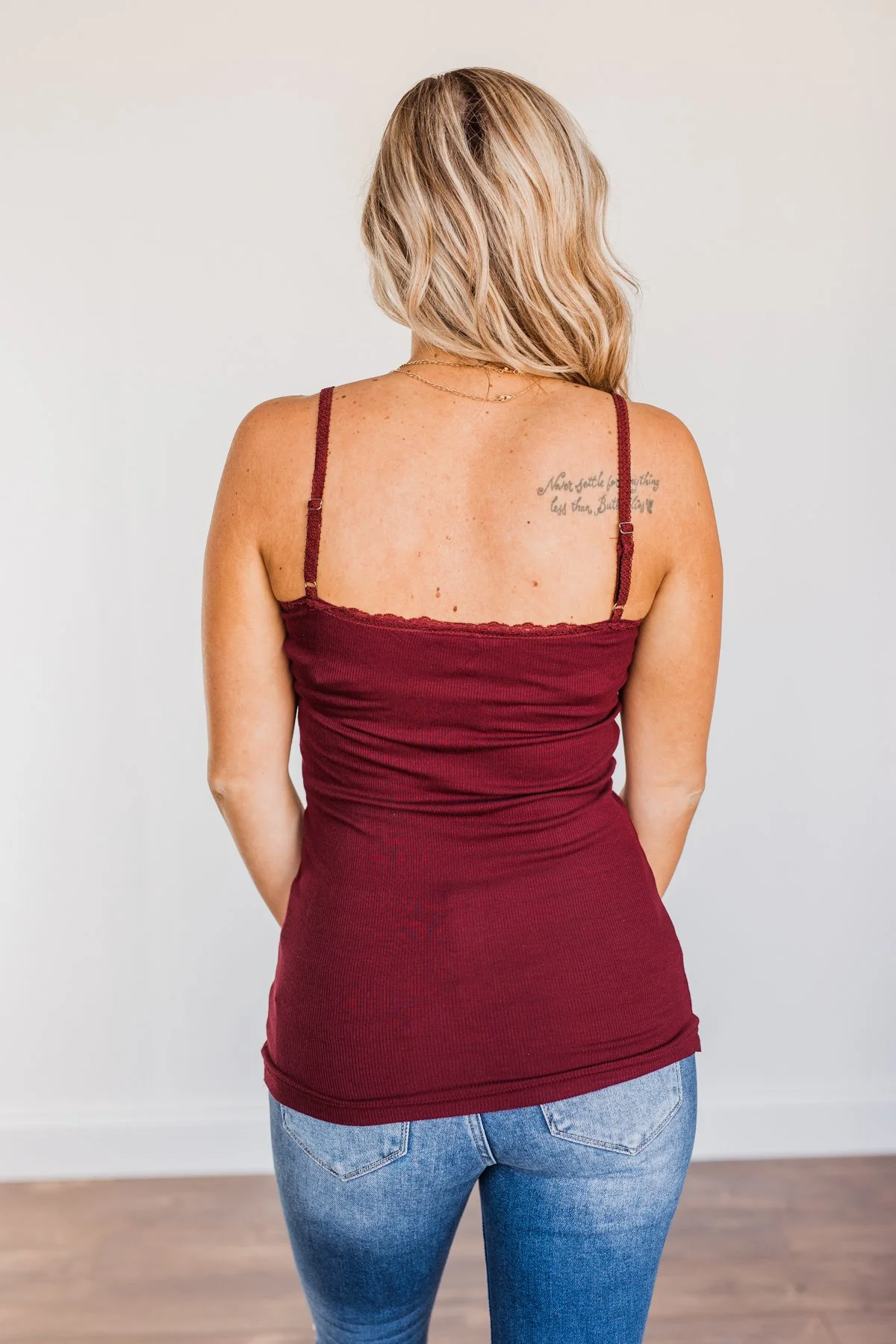 Pulse Basics Lace Trimmed Tank Top- Burgundy - Image 9