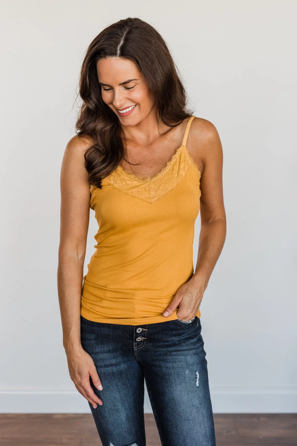 Pulse Basics Lace Trimmed Tank Top- Mustard - Image 10