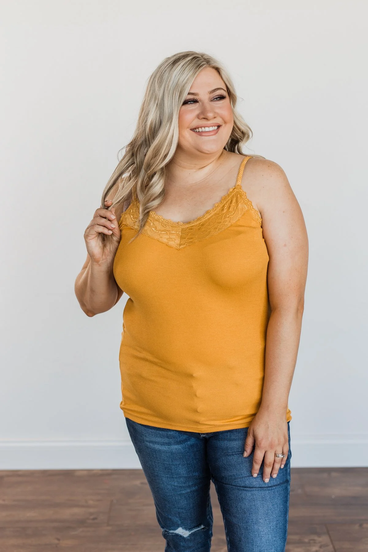 Pulse Basics Lace Trimmed Tank Top- Mustard - Image 4