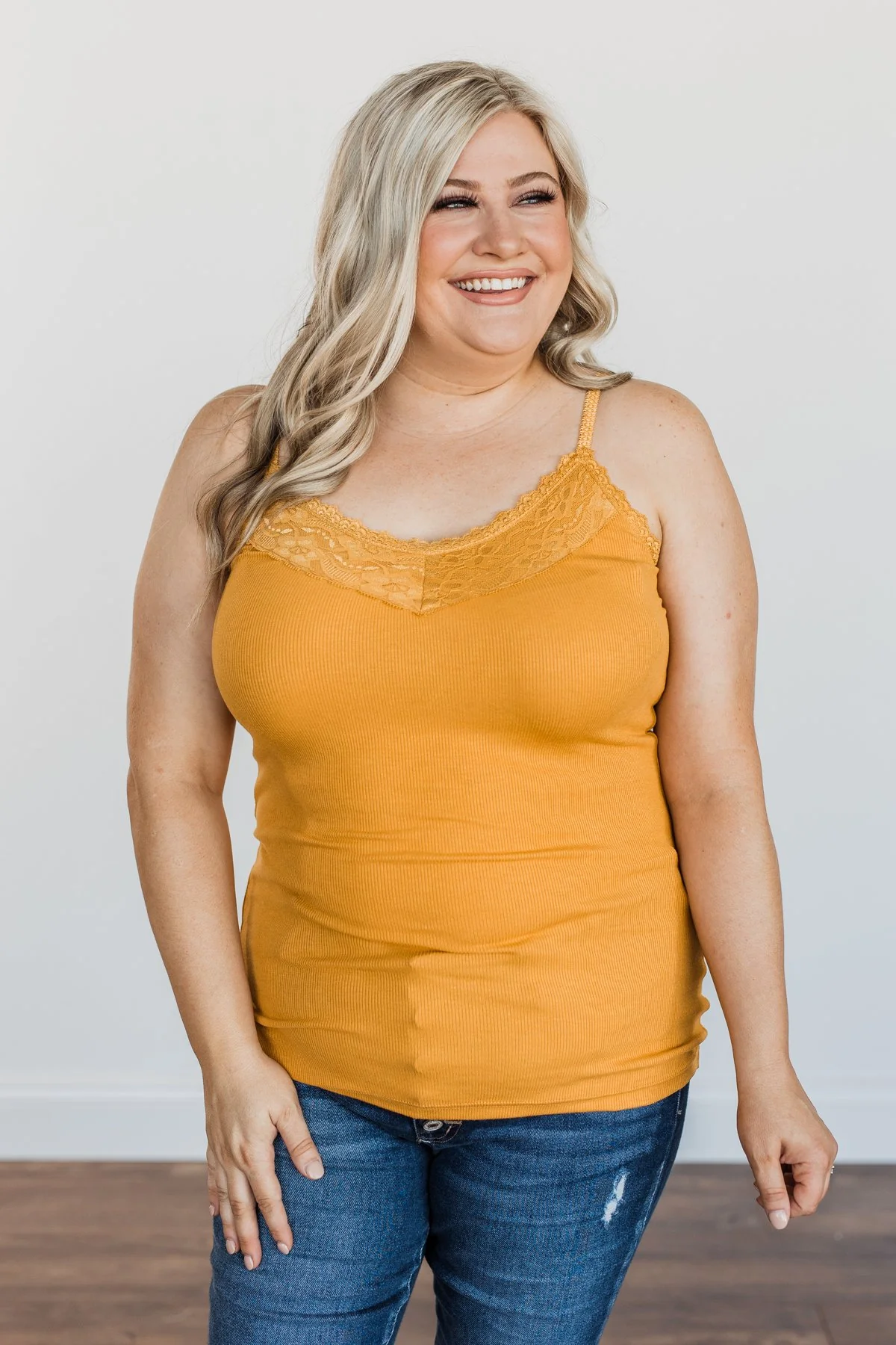 Pulse Basics Lace Trimmed Tank Top- Mustard - Image 6