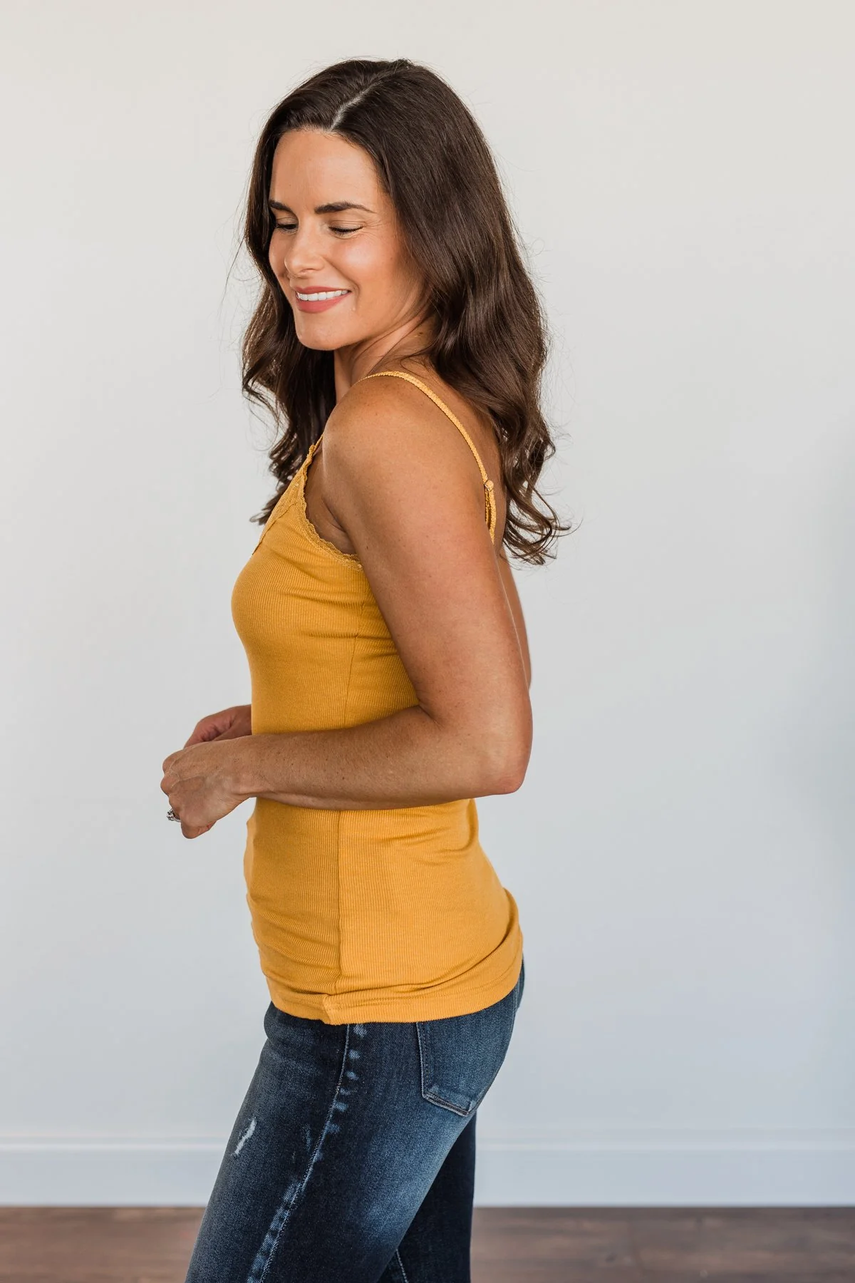 Pulse Basics Lace Trimmed Tank Top- Mustard - Image 7
