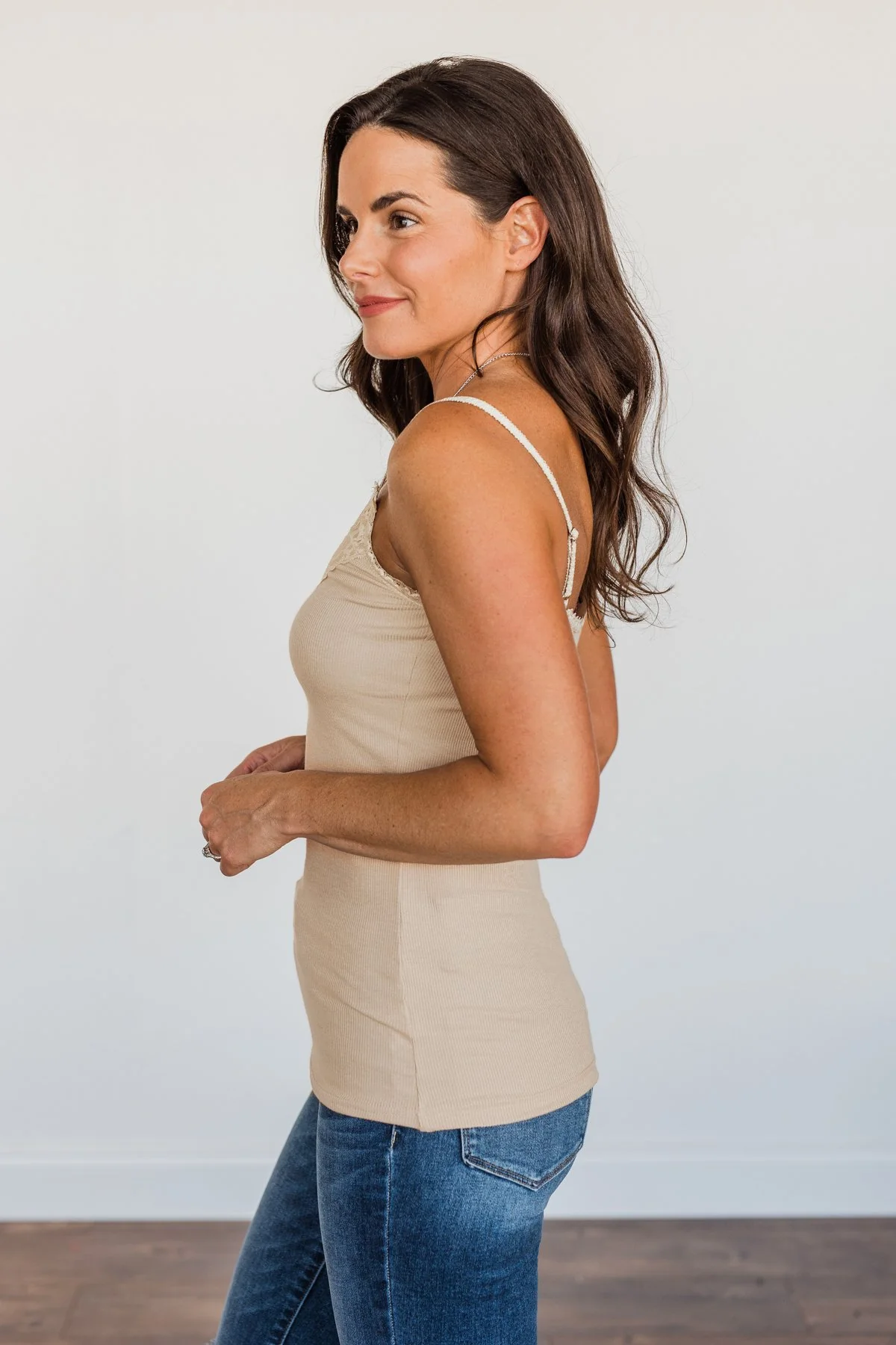 Pulse Basics Lace Trimmed Tank Top- Neutral - Image 4
