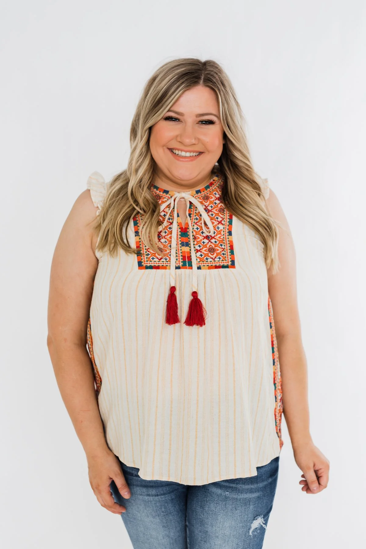 Ready For A Rendezvous Embroider Tank Top- Cream & Multi - Image 4