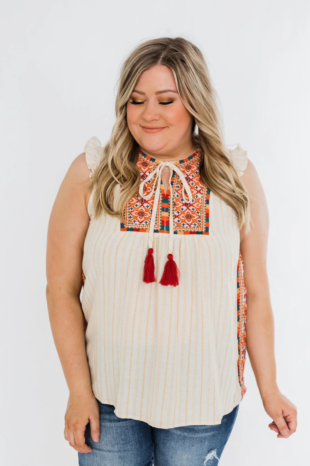 Ready For A Rendezvous Embroider Tank Top- Cream & Multi - Image 5