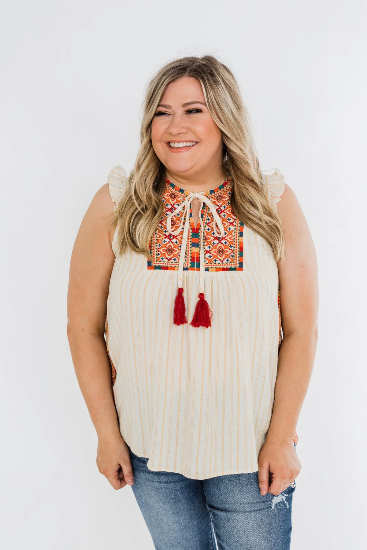 Ready For A Rendezvous Embroider Tank Top- Cream & Multi - Image 7