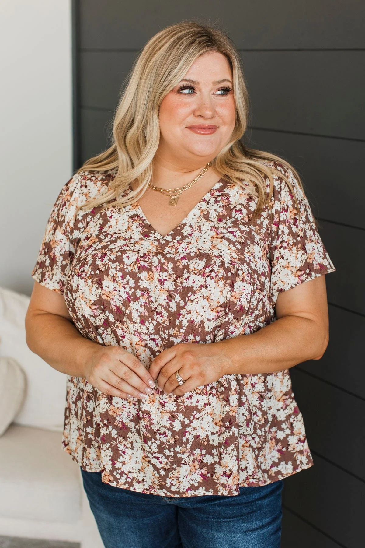 Reminisce With Me Floral Top- Brown - Image 3