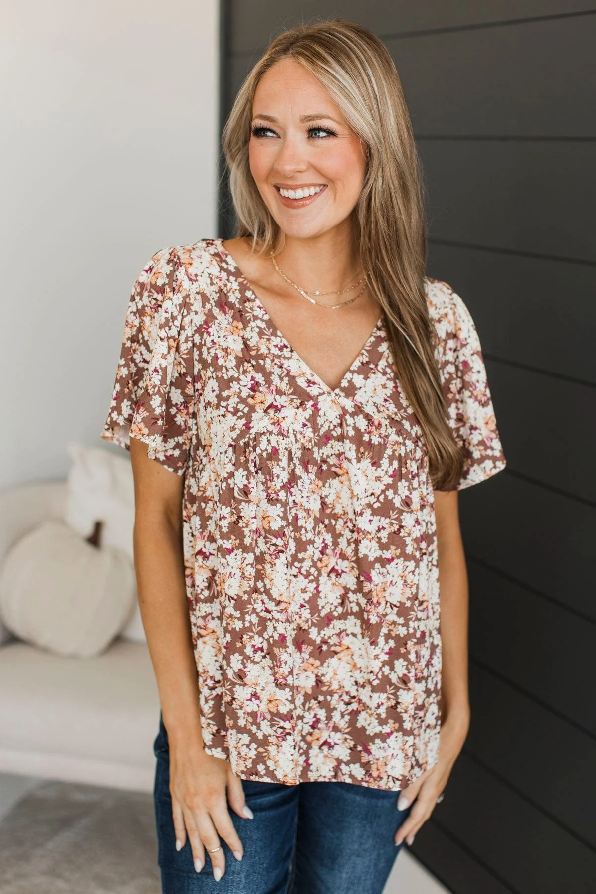 Reminisce With Me Floral Top- Brown - Image 4