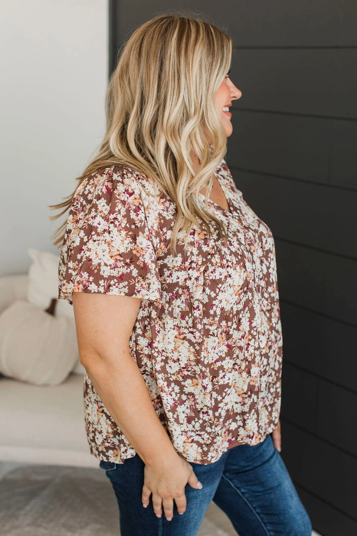 Reminisce With Me Floral Top- Brown - Image 5