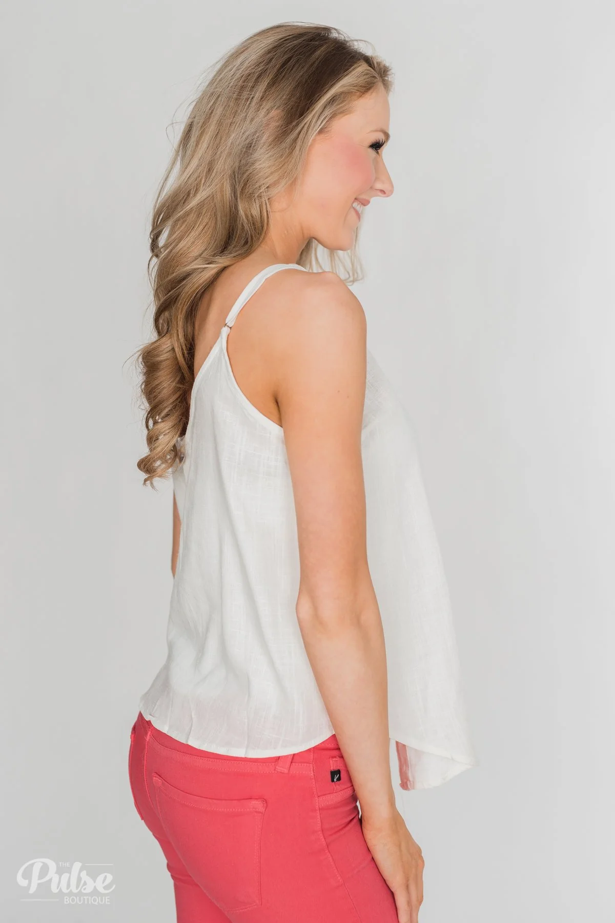 Right This Way Button Tank Top - Ivory - Image 4
