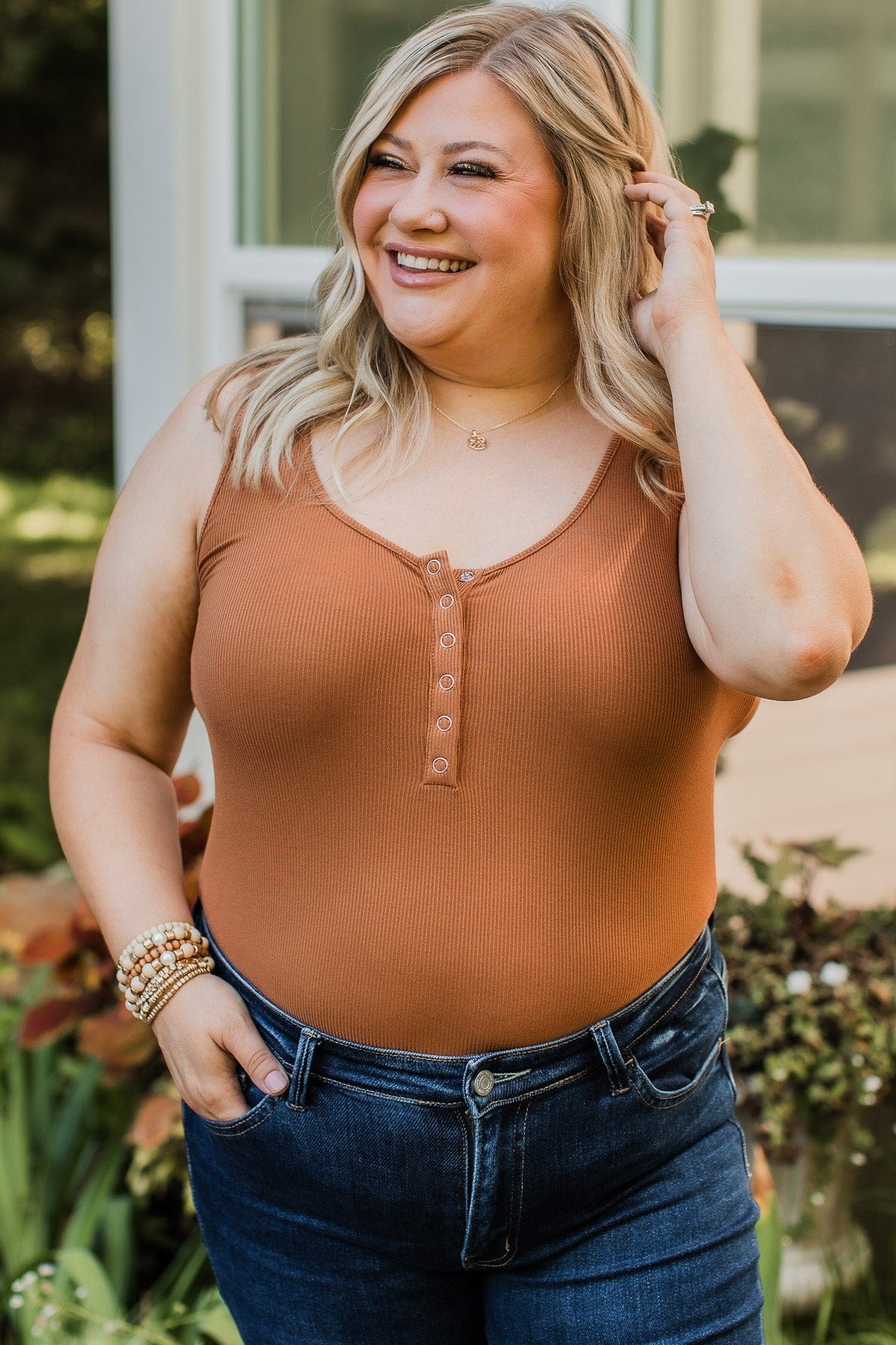 Sense Of Style Ribbed Bodysuit- Camel - Image 4