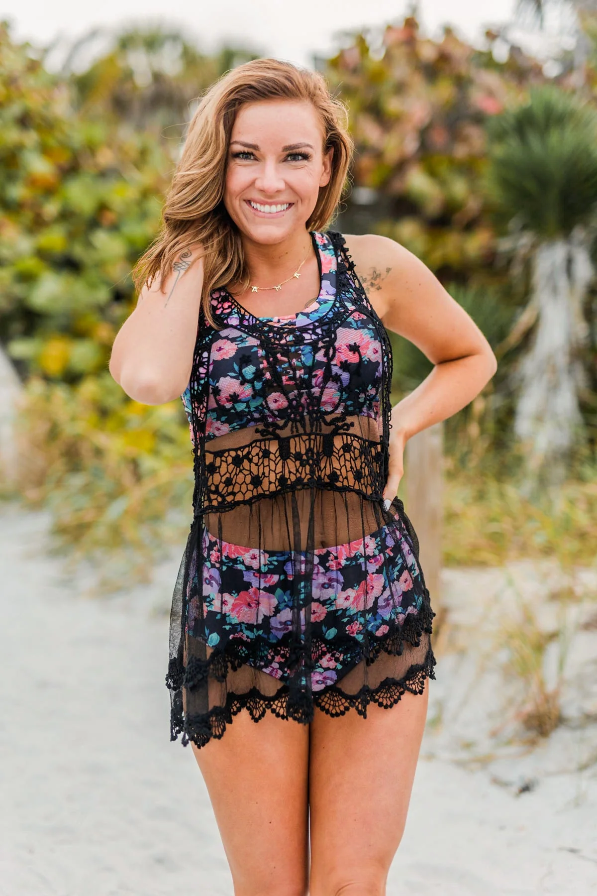 Shine Like The Sun Mesh & Lace Cover Up- Black - Image 14