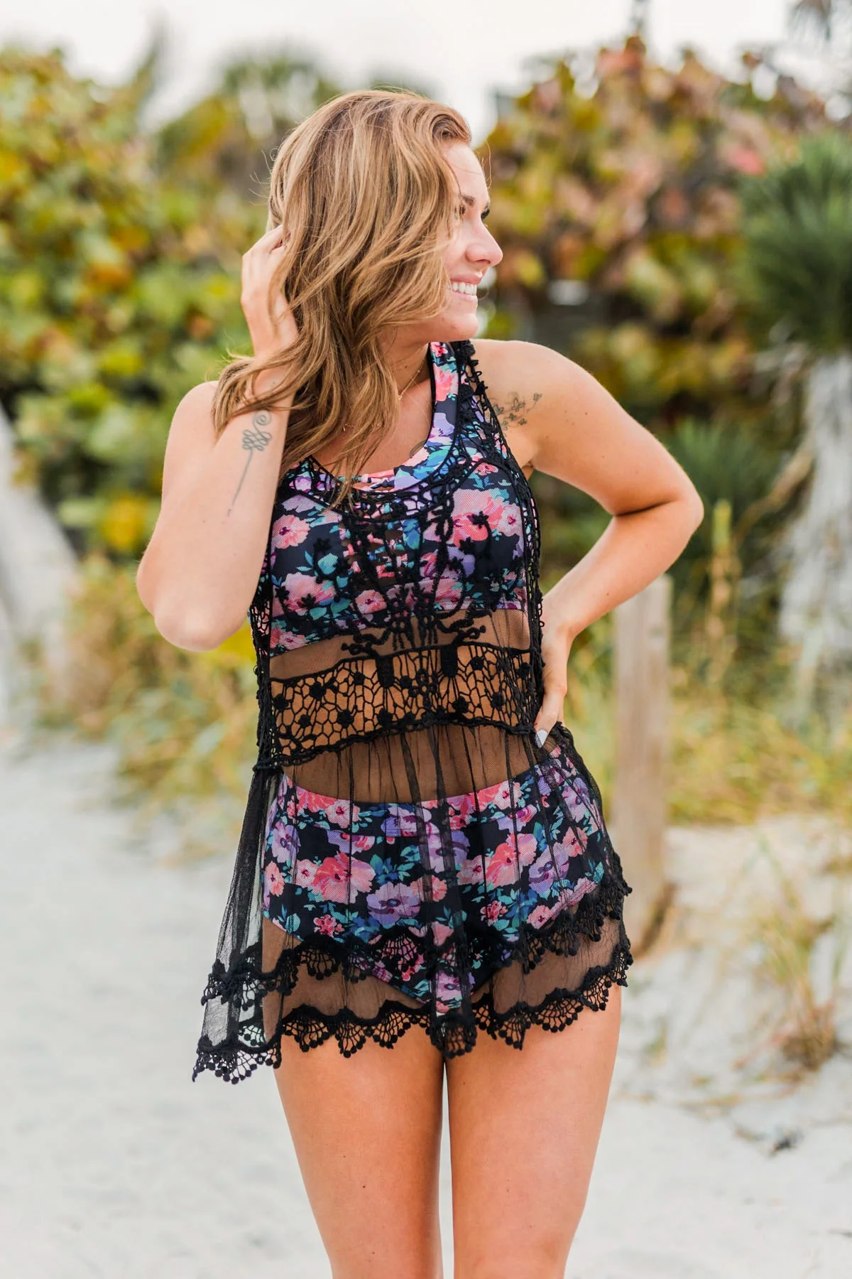 Shine Like The Sun Mesh & Lace Cover Up- Black - Image 5