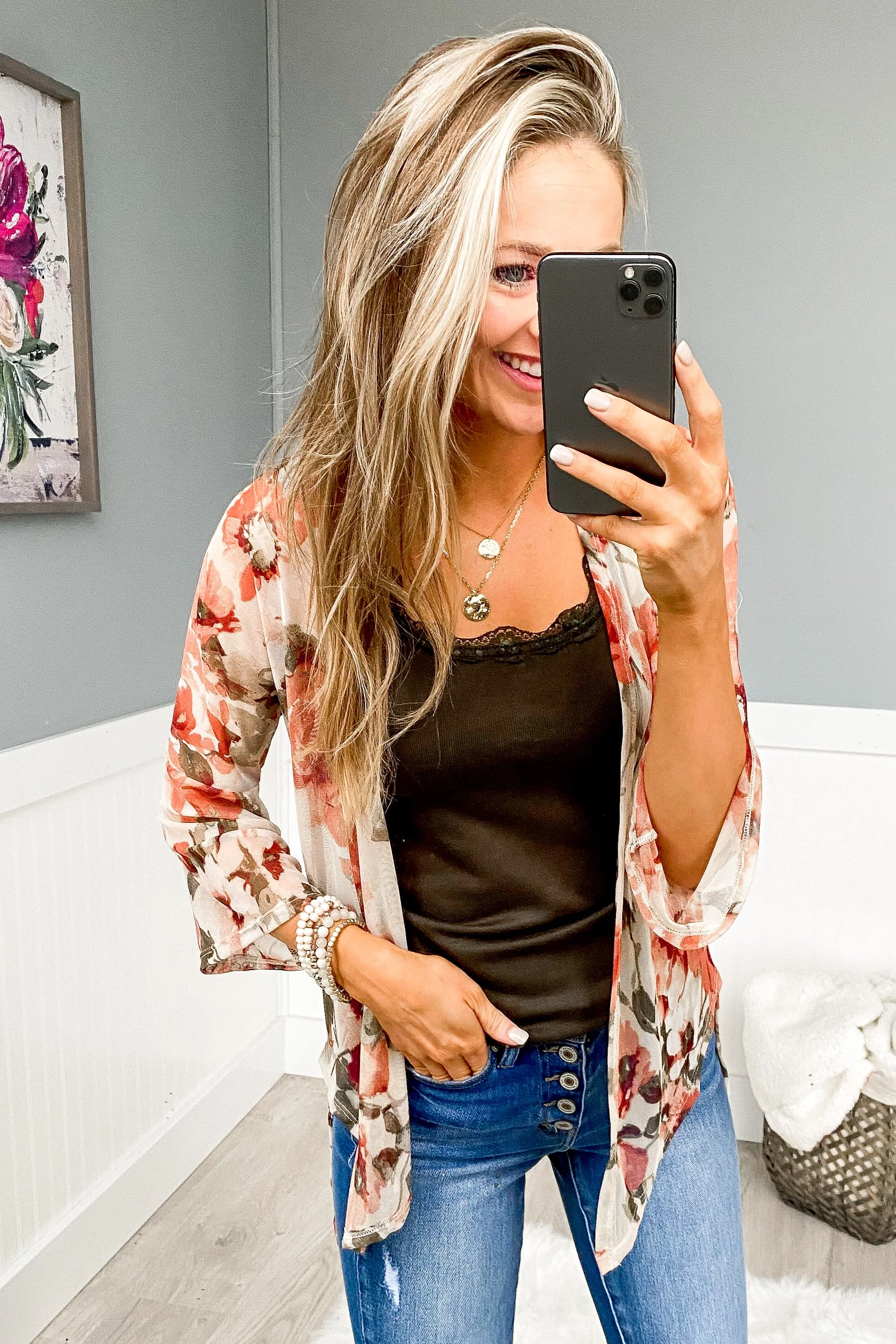 Sing A Little Louder Floral Kimono- Taupe - Image 3