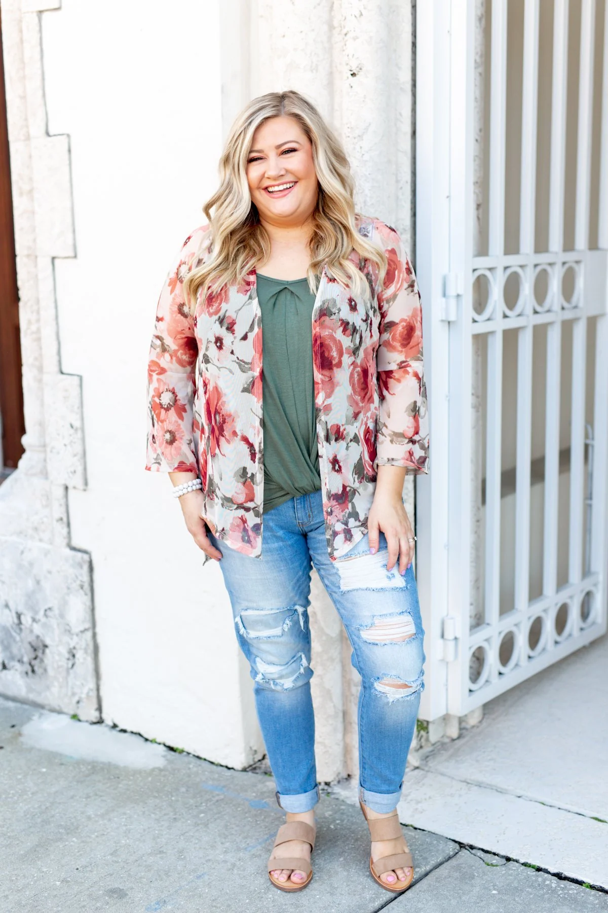 Sing A Little Louder Floral Kimono- Taupe - Image 5