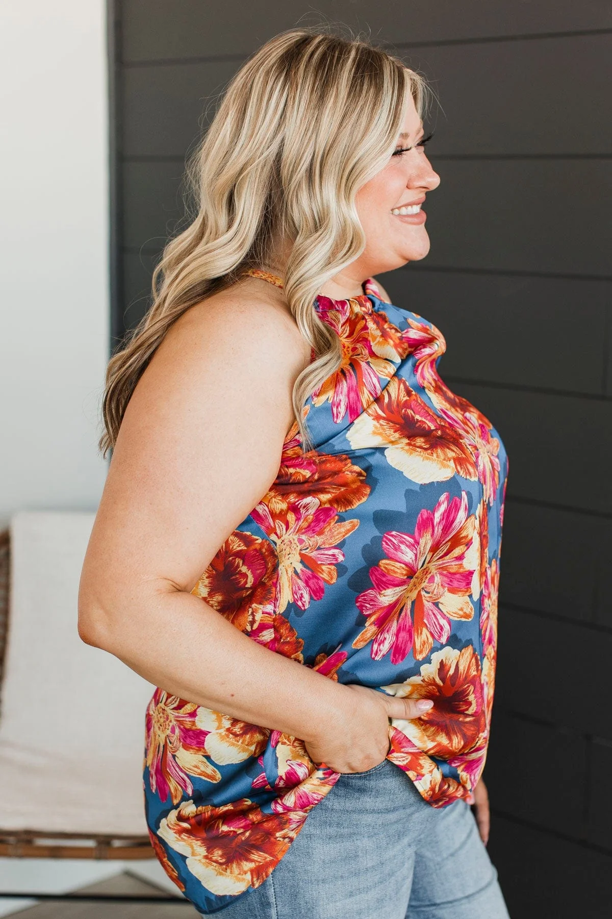Soaring Above The Clouds Floral Tank Top- Navy - Image 5