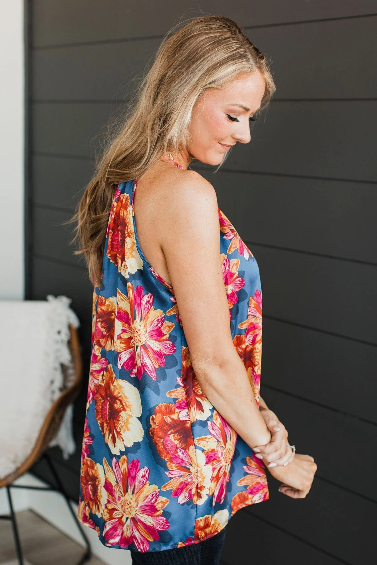 Soaring Above The Clouds Floral Tank Top- Navy - Image 6