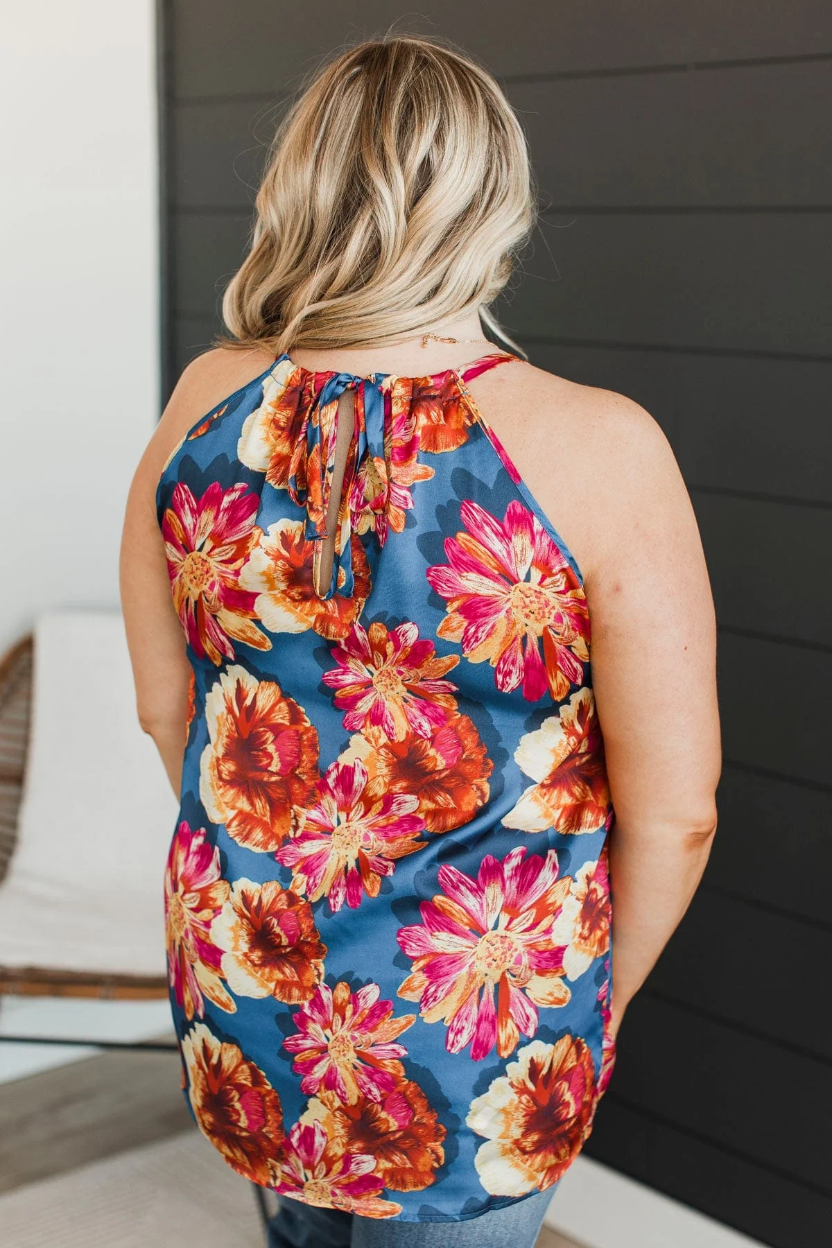 Soaring Above The Clouds Floral Tank Top- Navy - Image 7