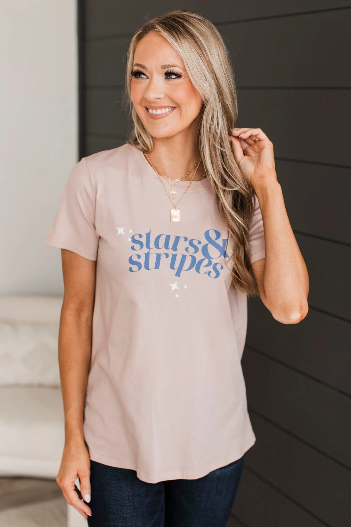 "Stars & Stripes" Graphic Top- Dusty Pink - Image 3