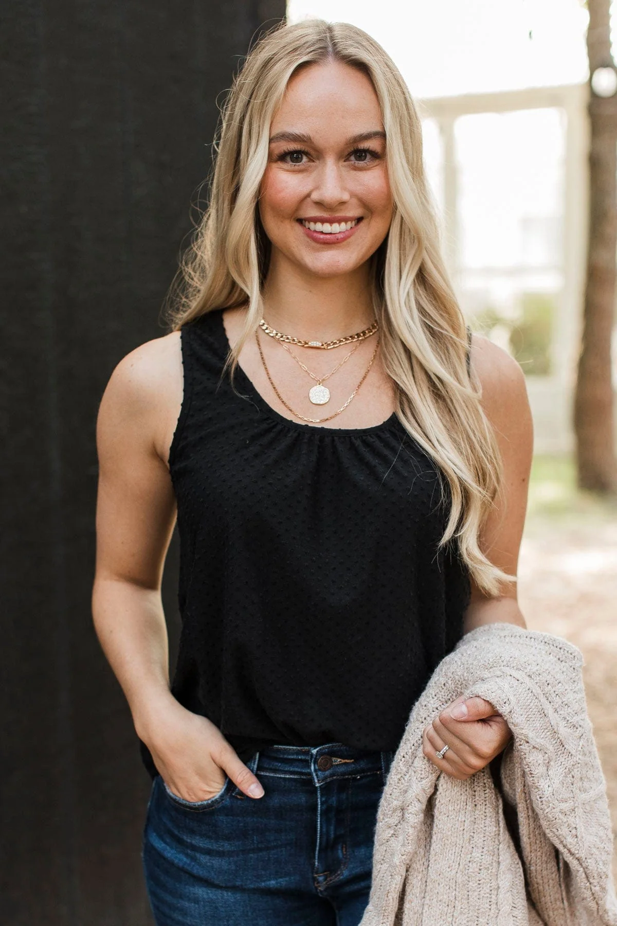 Start With Love Swiss Dot Tank Top- Black - Image 3