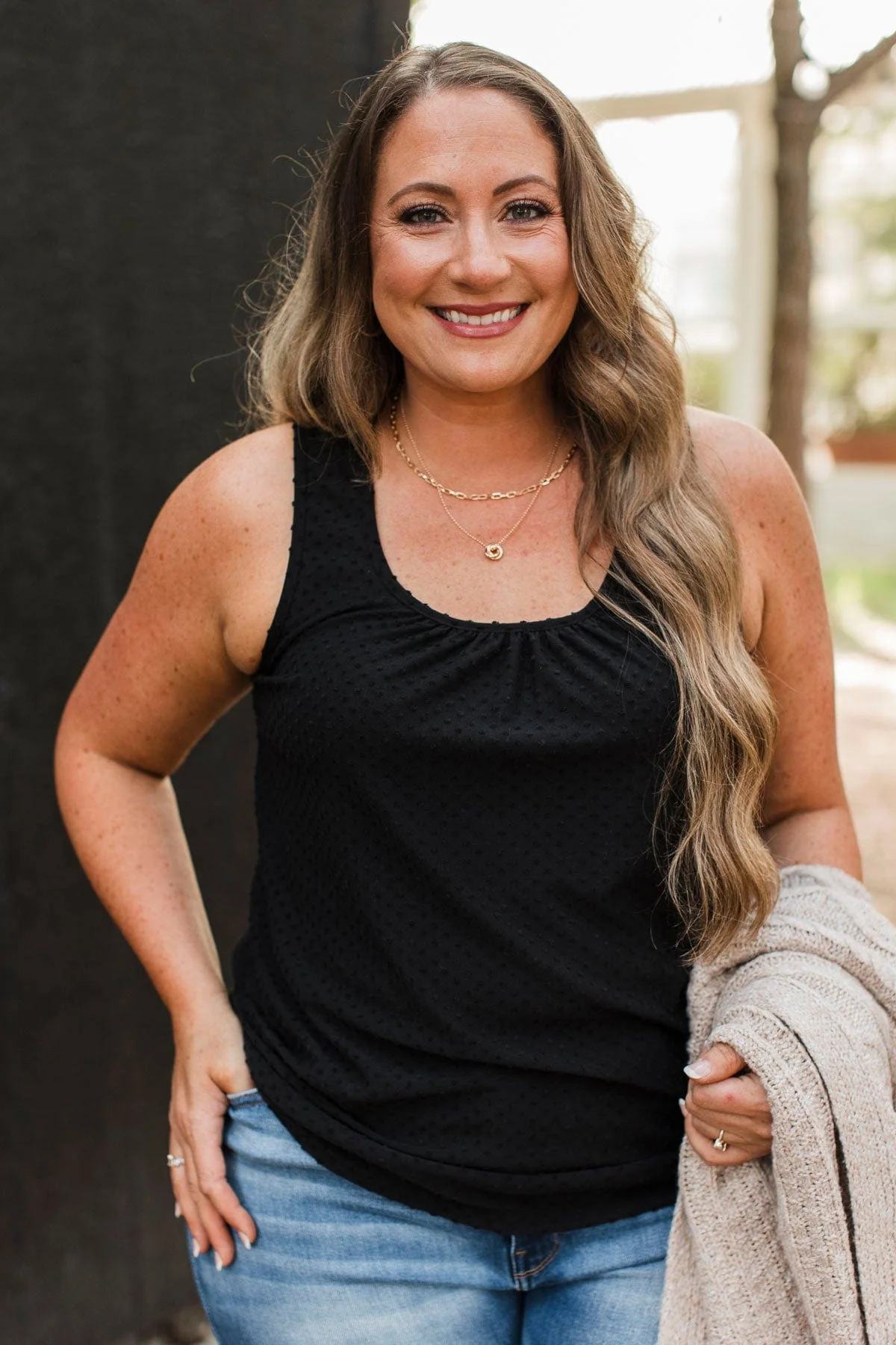 Start With Love Swiss Dot Tank Top- Black - Image 4