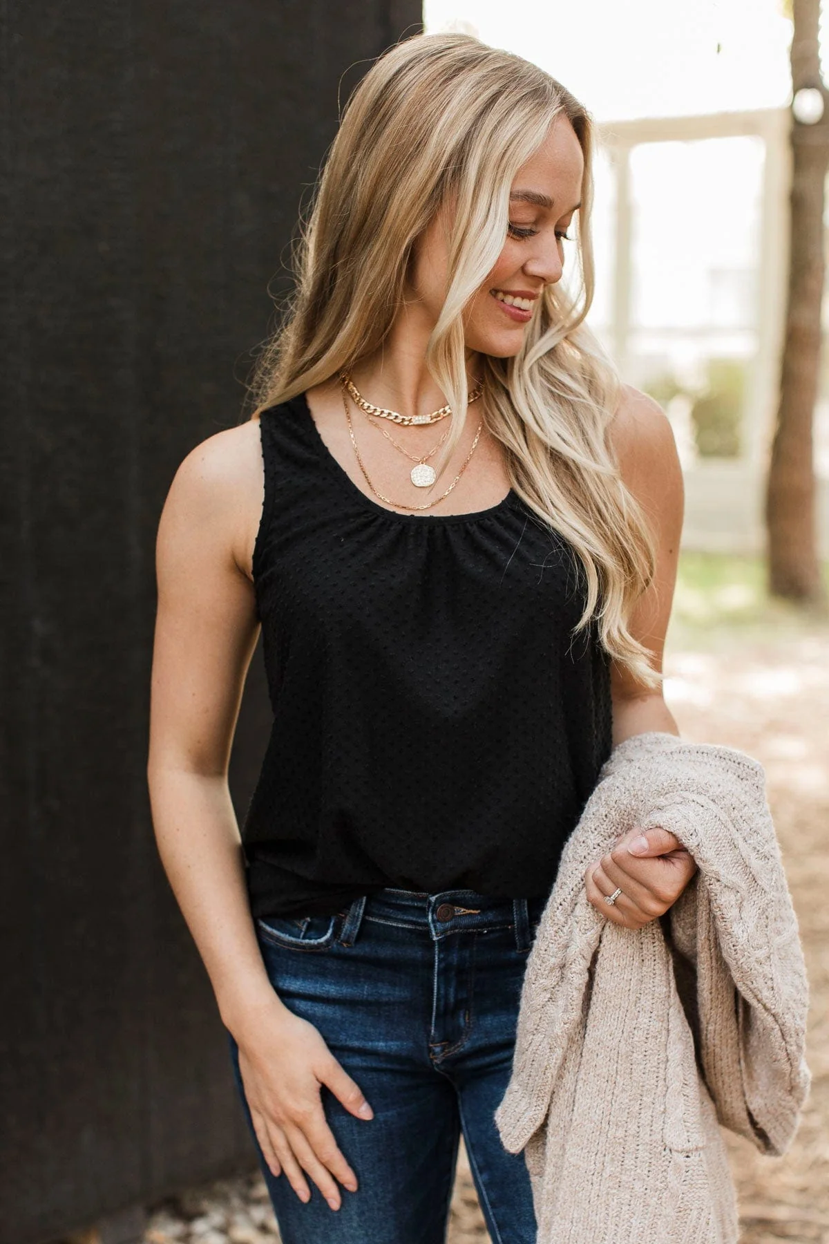 Start With Love Swiss Dot Tank Top- Black - Image 6