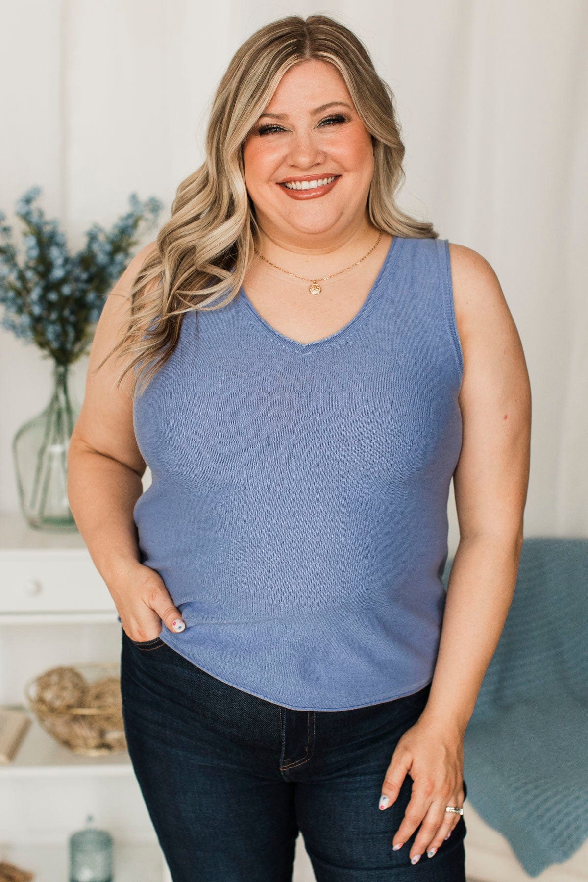 Strings Of Destiny Knit Tank Top- Periwinkle - Image 3