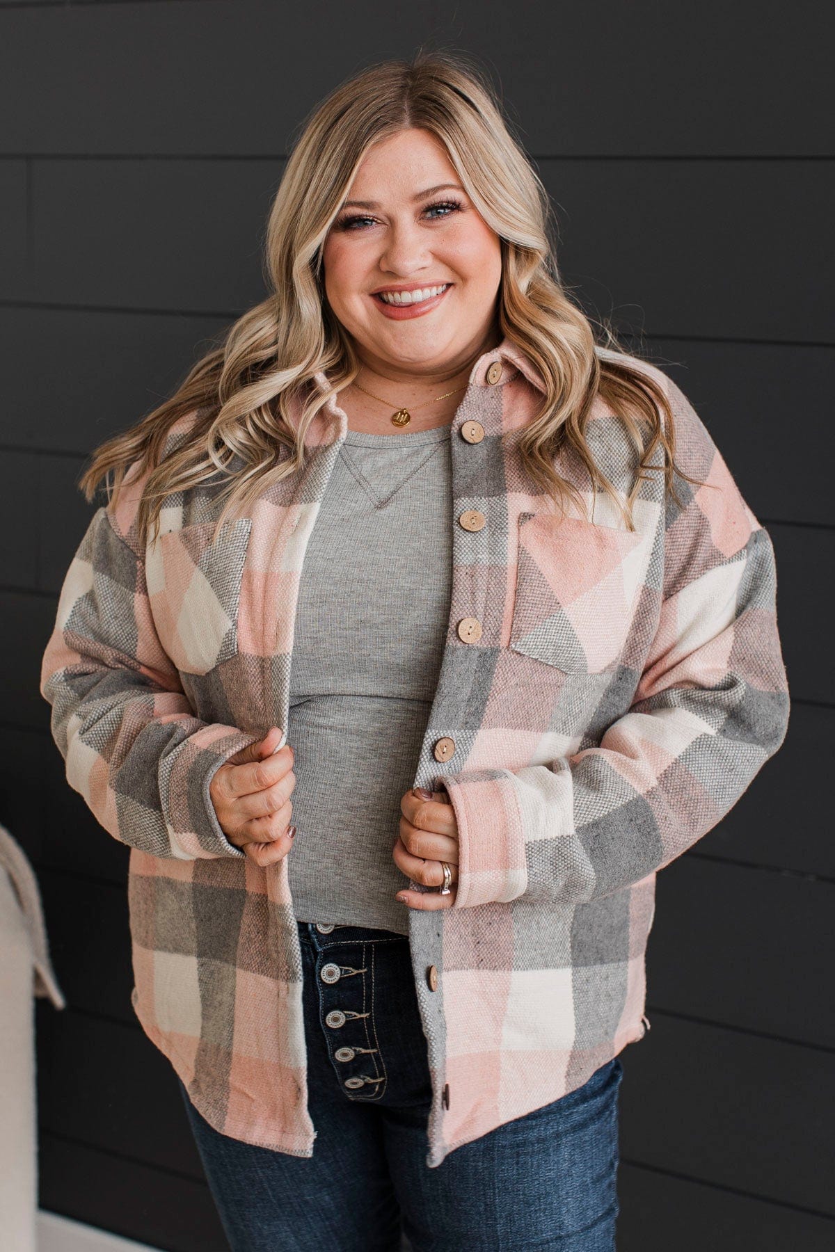 Sway To The Music Plaid Jacket- Pink & Grey - Image 3