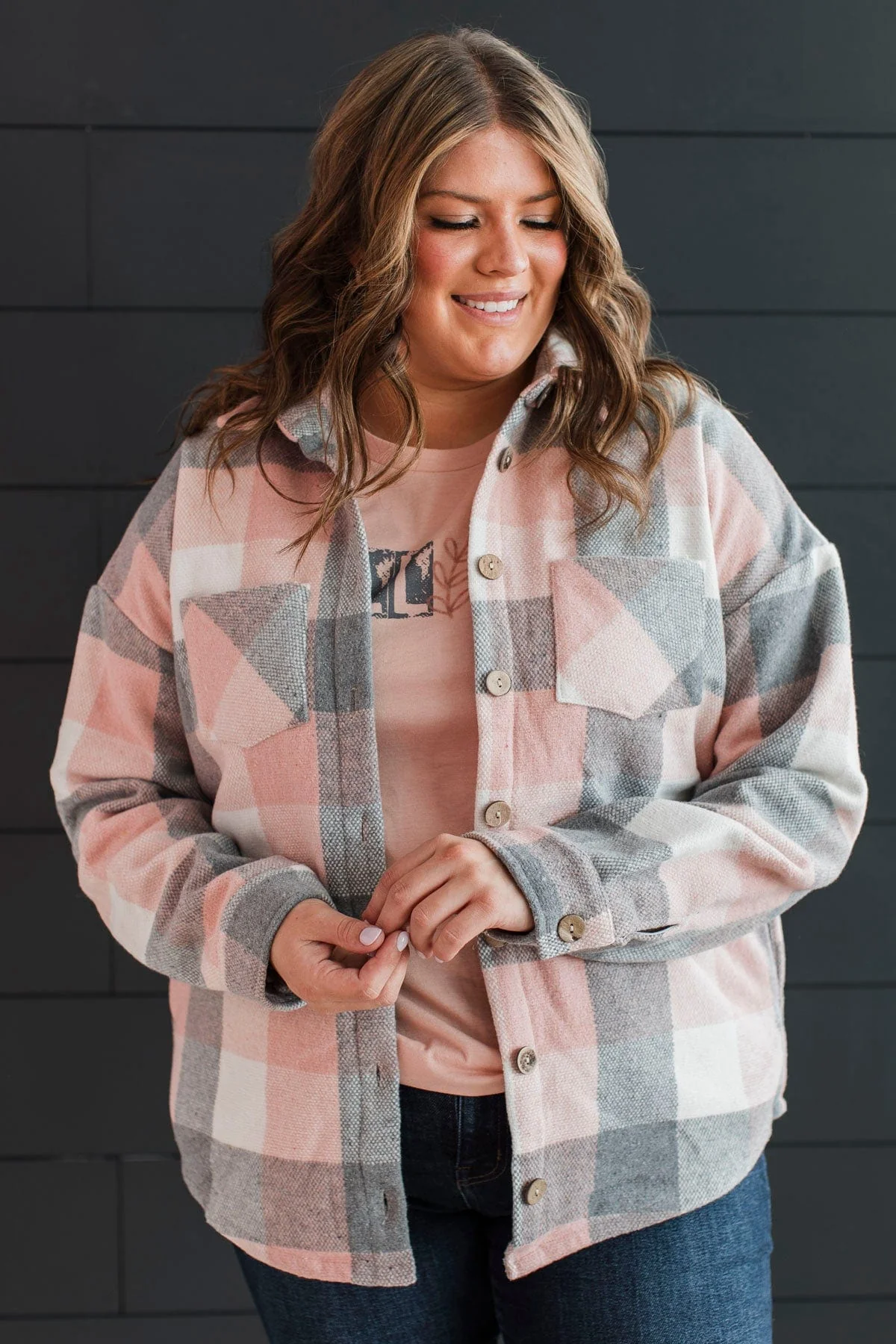 Sway To The Music Plaid Jacket- Pink & Grey - Image 4