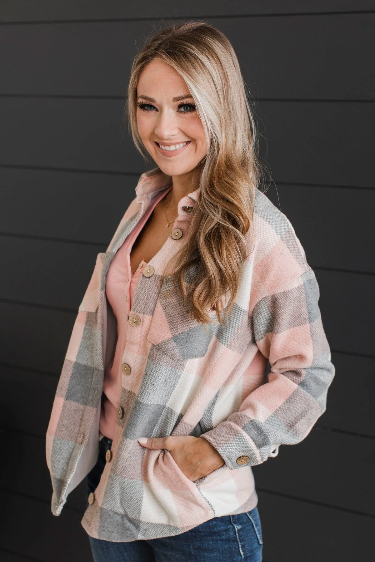 Sway To The Music Plaid Jacket- Pink & Grey - Image 5