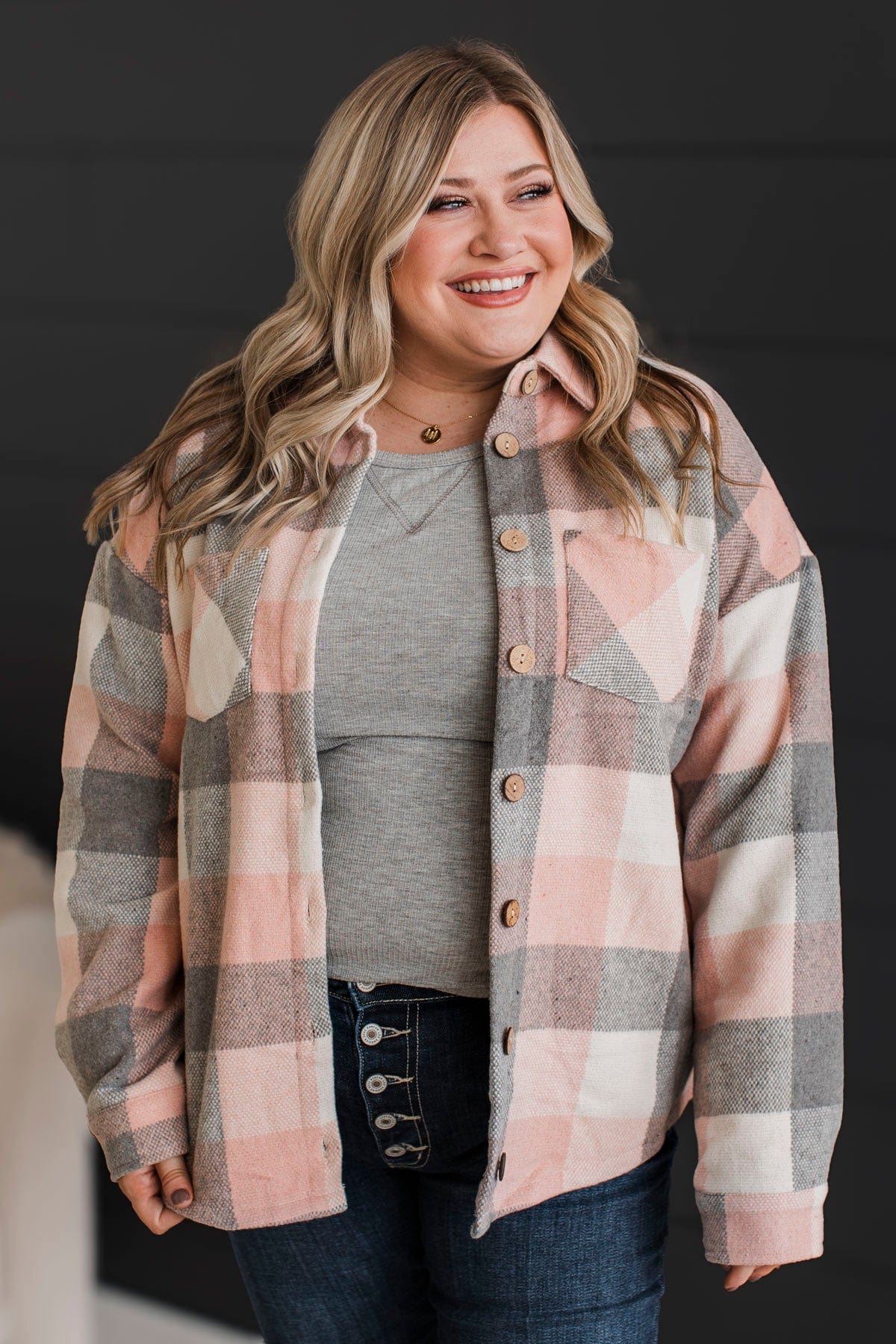 Sway To The Music Plaid Jacket- Pink & Grey - Image 8