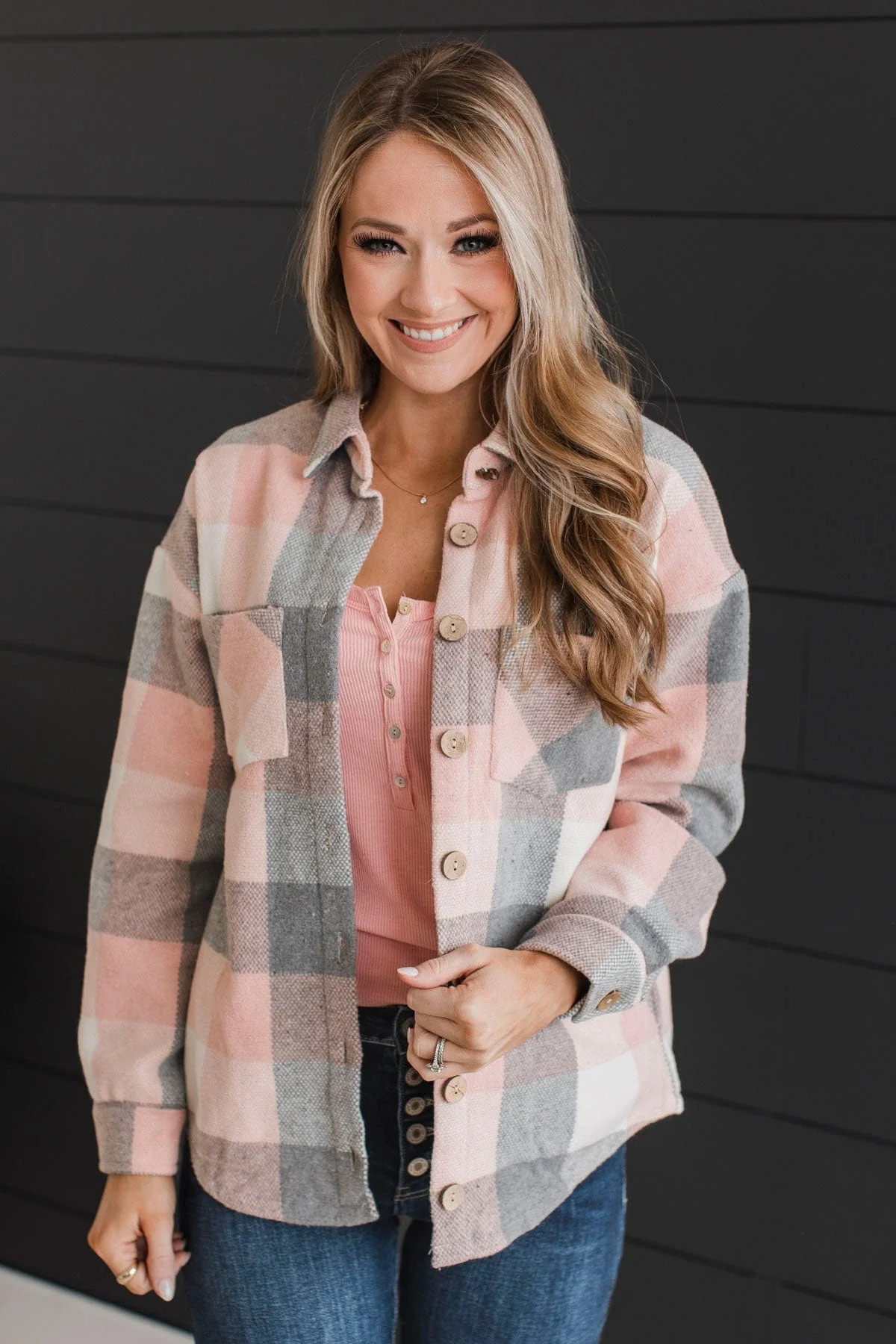 Sway To The Music Plaid Jacket- Pink & Grey - Image 9