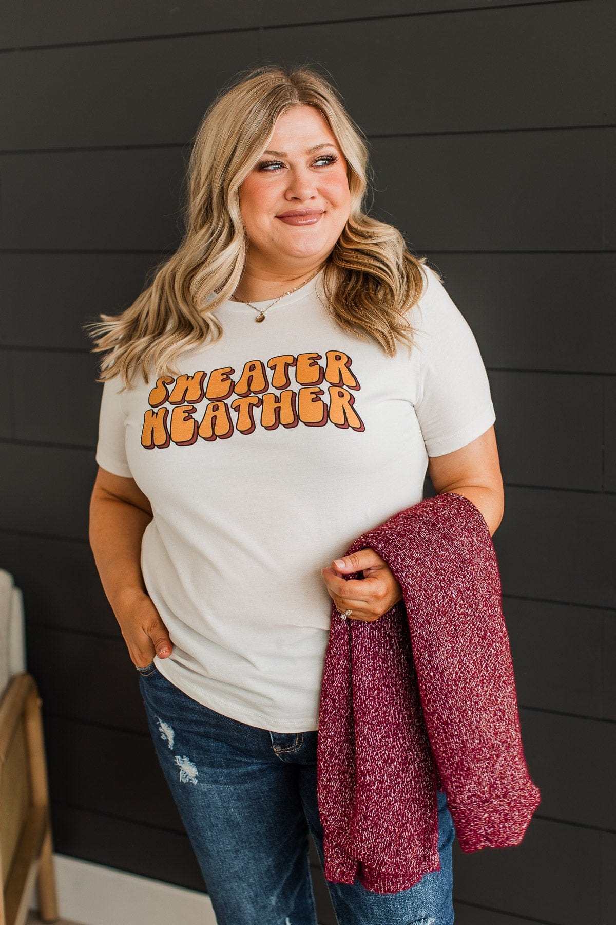 "Sweater Weather" Graphic Tee- Cream - Image 3