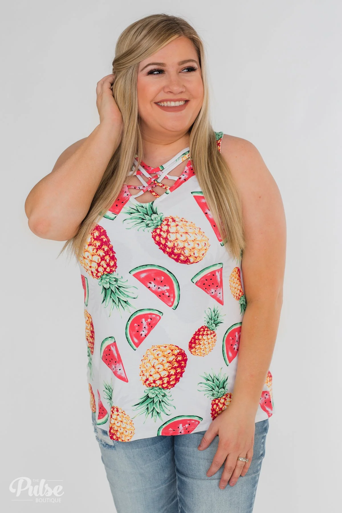 Sweet On Summer Watermelon & Pineapple Tank- White - Image 10