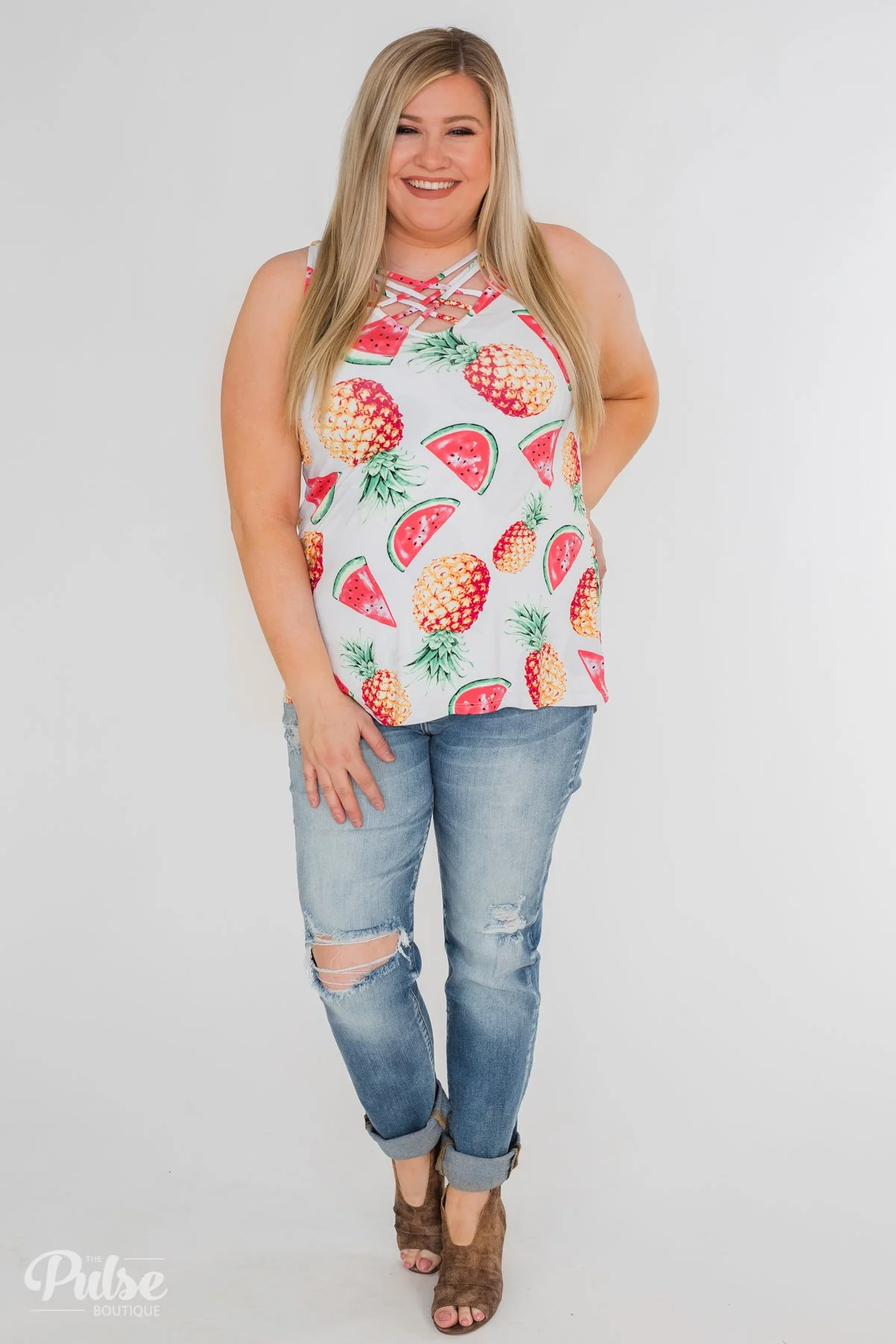 Sweet On Summer Watermelon & Pineapple Tank- White - Image 3