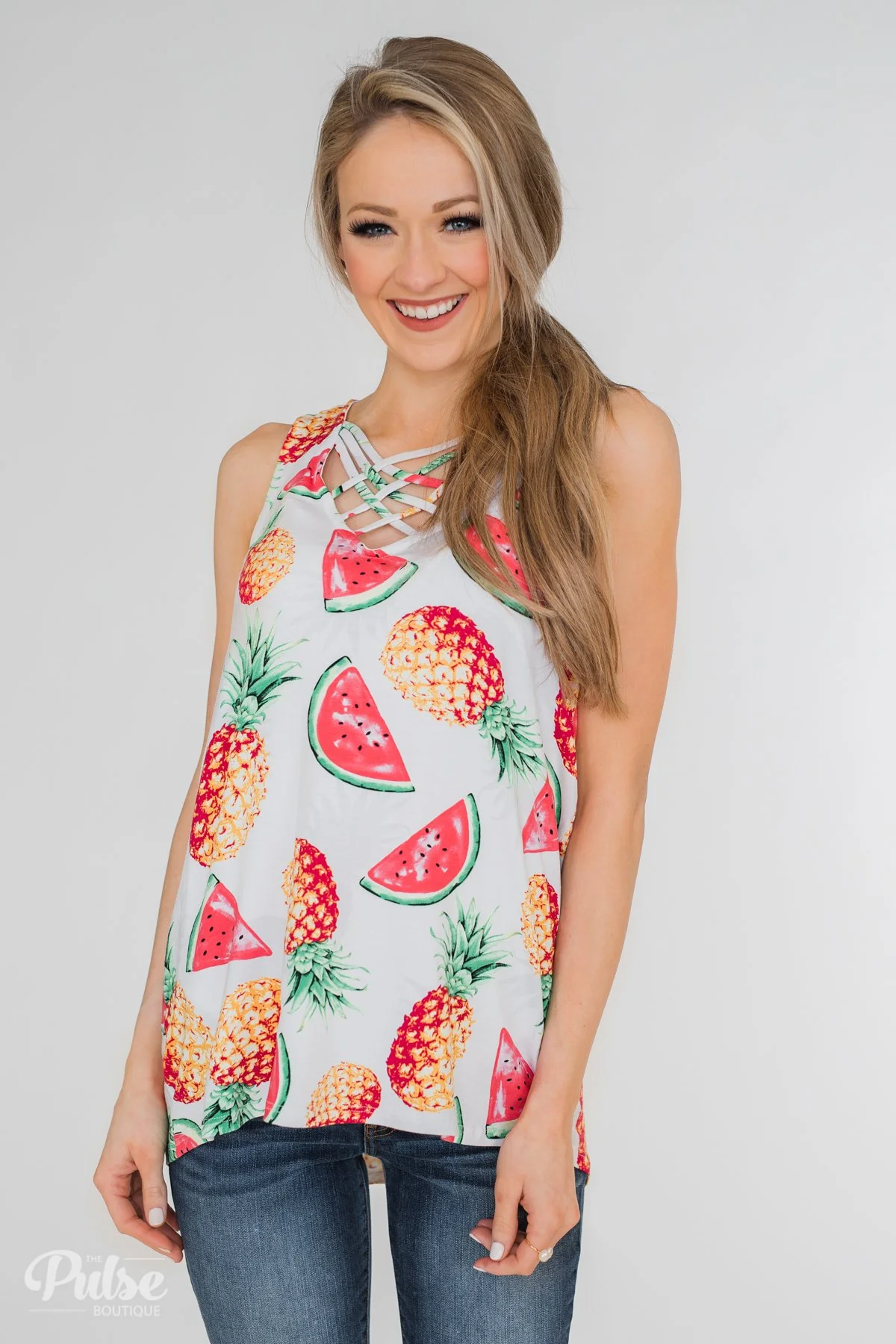 Sweet On Summer Watermelon & Pineapple Tank- White - Image 6