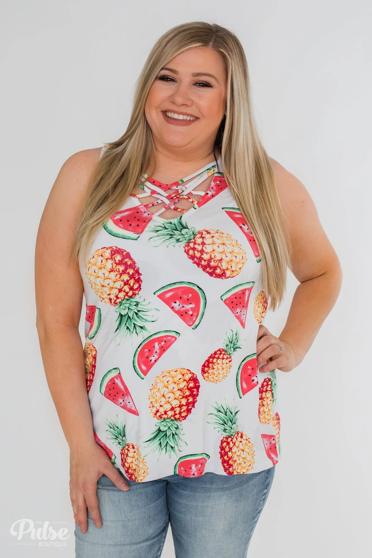 Sweet On Summer Watermelon & Pineapple Tank- White - Image 9