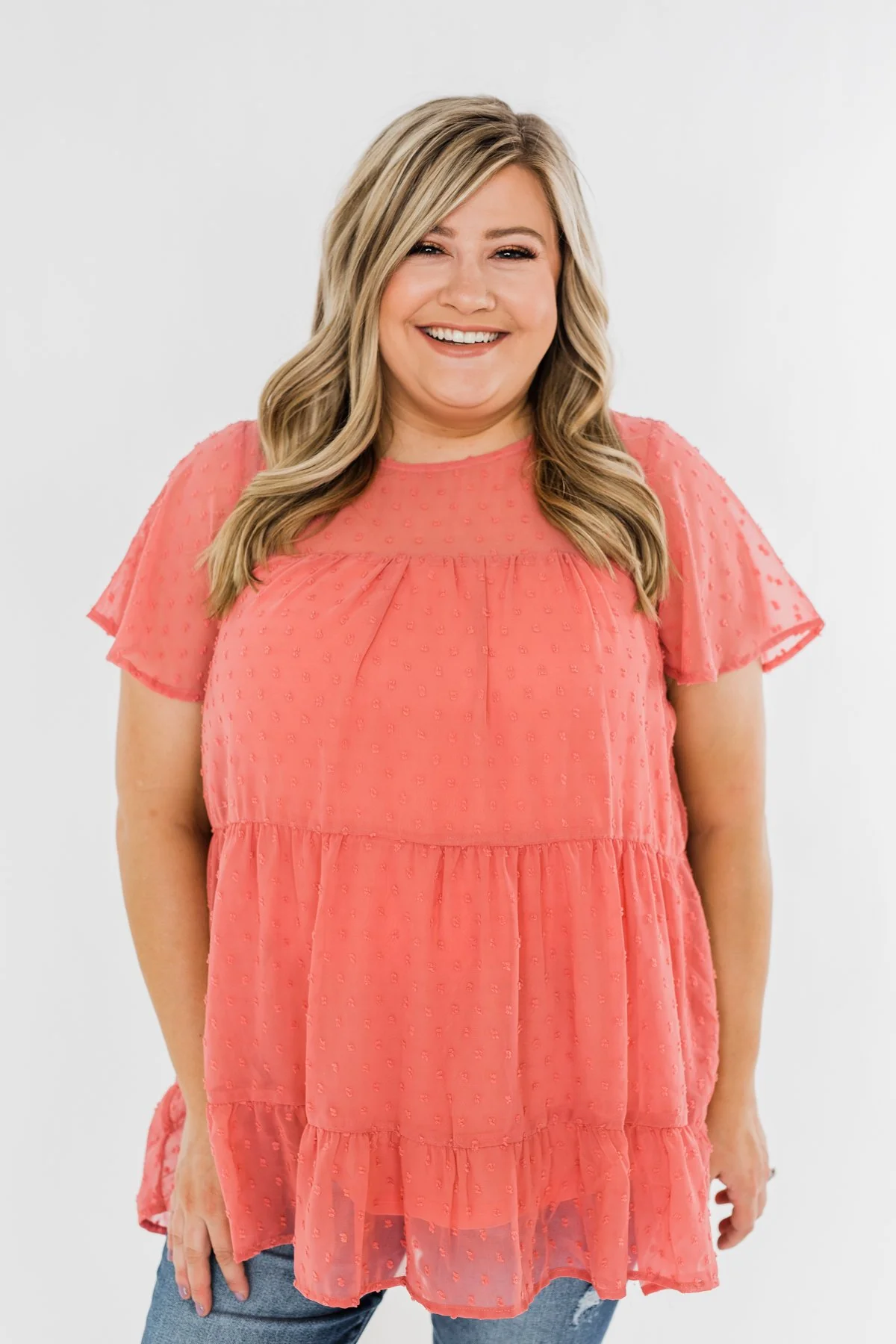 Take On The Day Ruffle Blouse- Deep Coral - Image 3