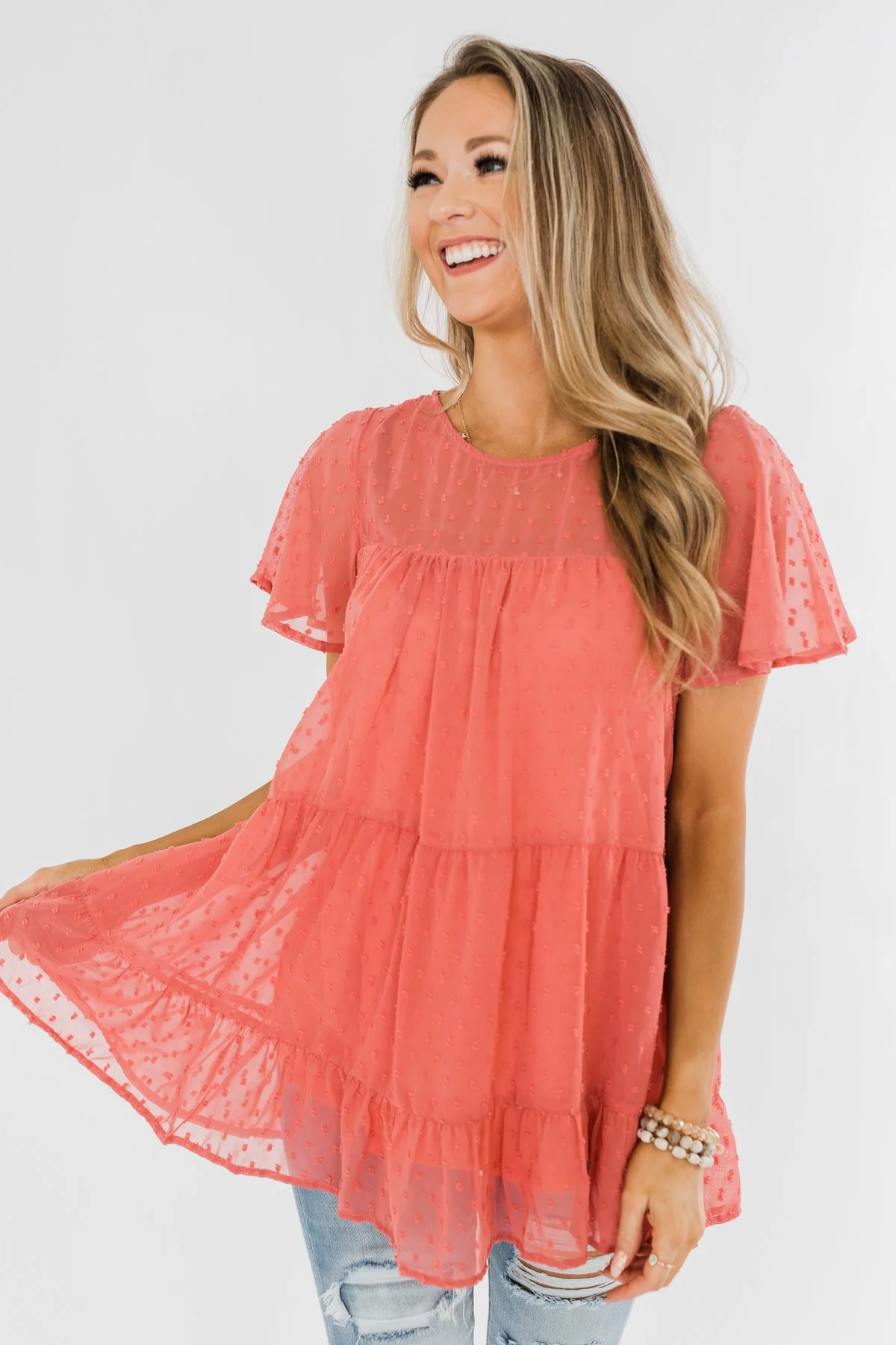 Take On The Day Ruffle Blouse- Deep Coral - Image 4