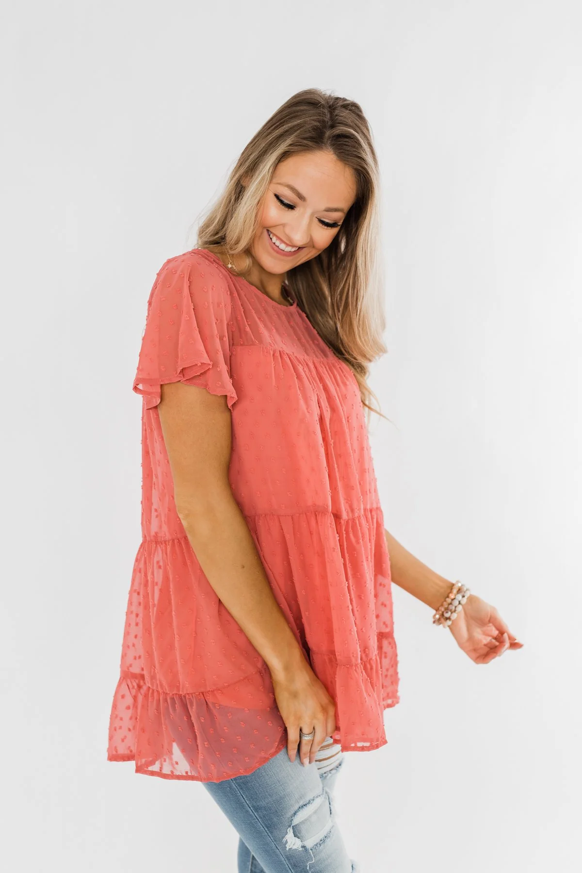 Take On The Day Ruffle Blouse- Deep Coral - Image 6