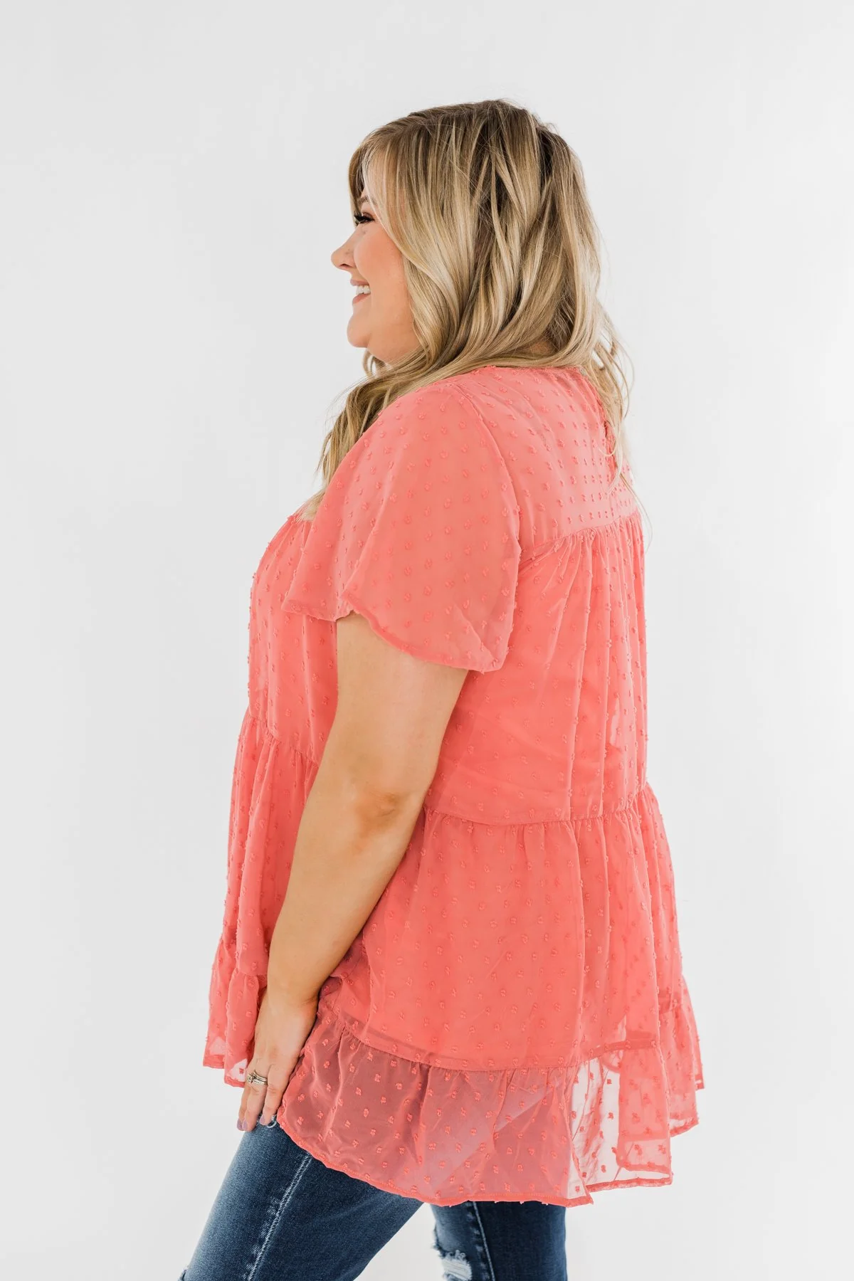 Take On The Day Ruffle Blouse- Deep Coral - Image 7