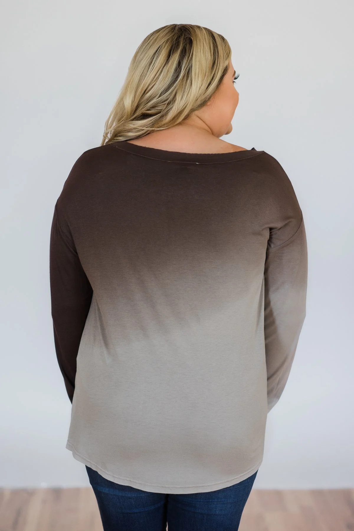 Taking it Easy Ombre Long Sleeve Top- Brown - Image 10