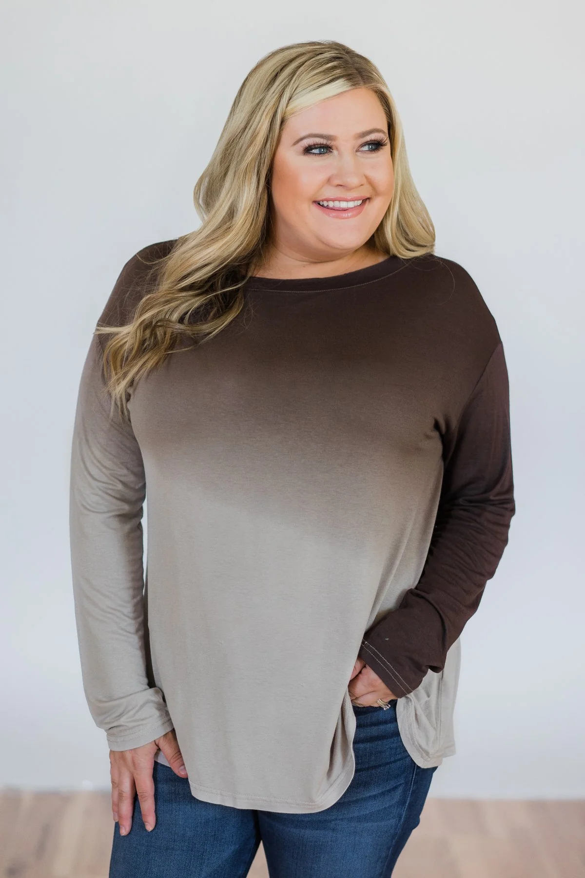 Taking it Easy Ombre Long Sleeve Top- Brown - Image 5