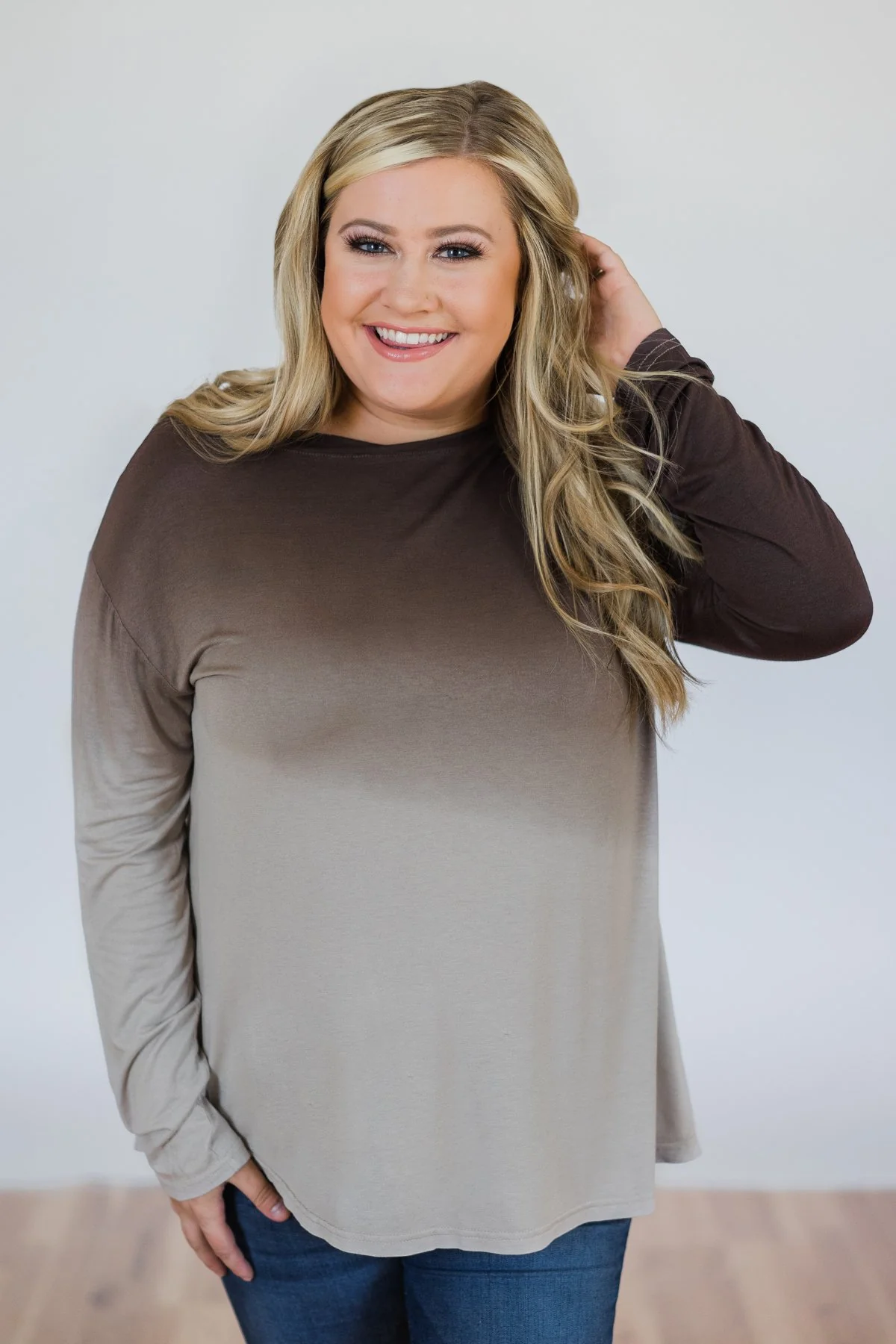 Taking it Easy Ombre Long Sleeve Top- Brown - Image 6