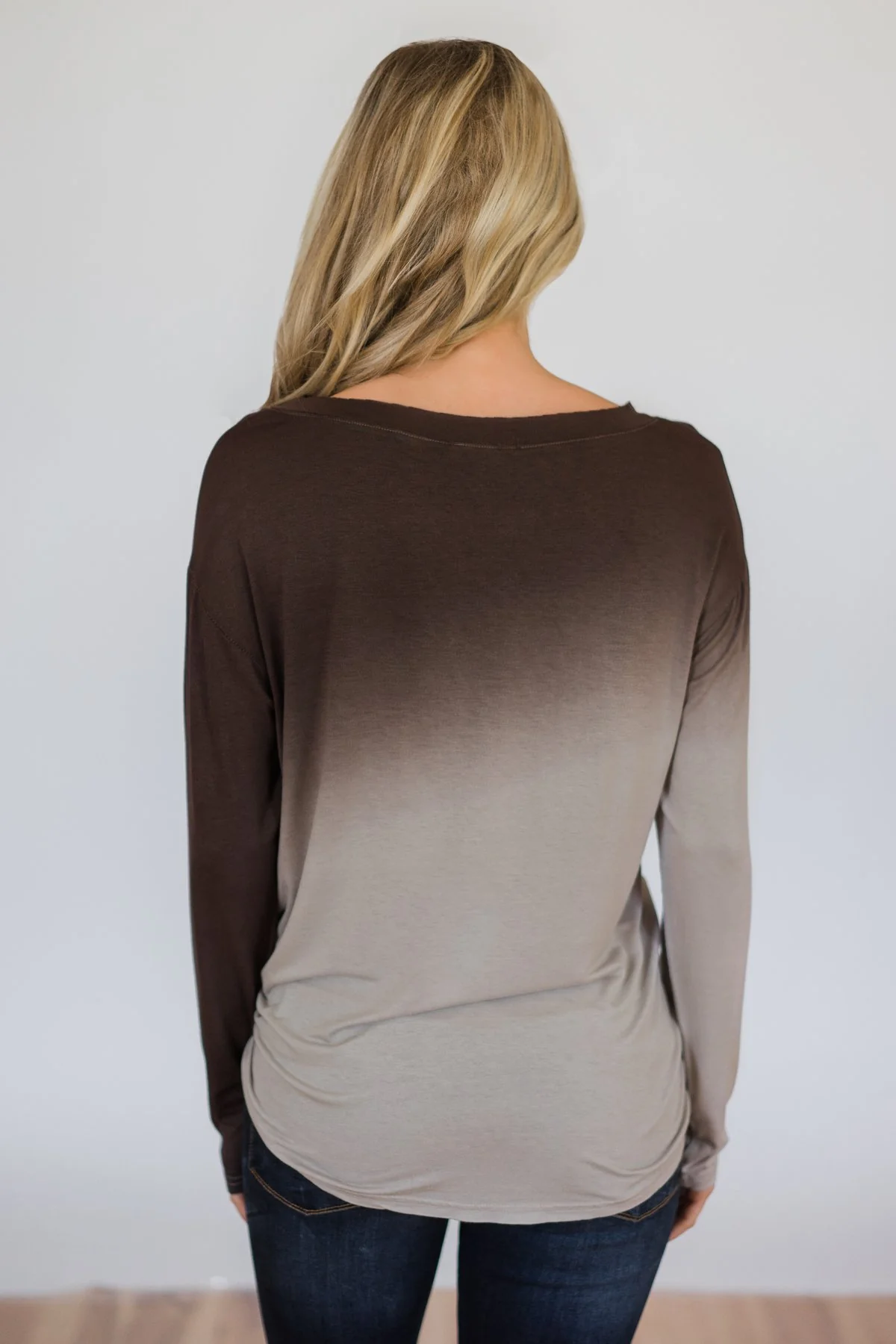 Taking it Easy Ombre Long Sleeve Top- Brown - Image 9