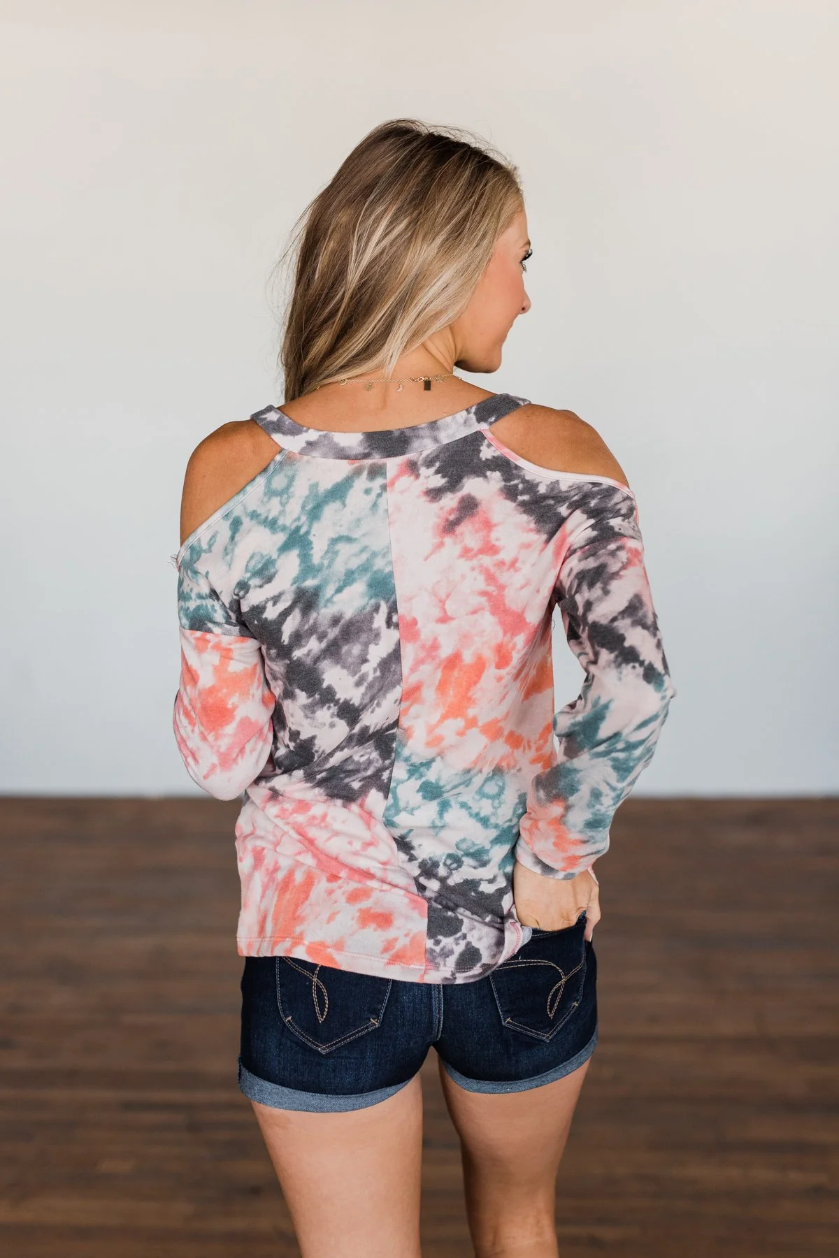 That's The Way Tie Dye Cold Shoulder Top- Multi - Image 12
