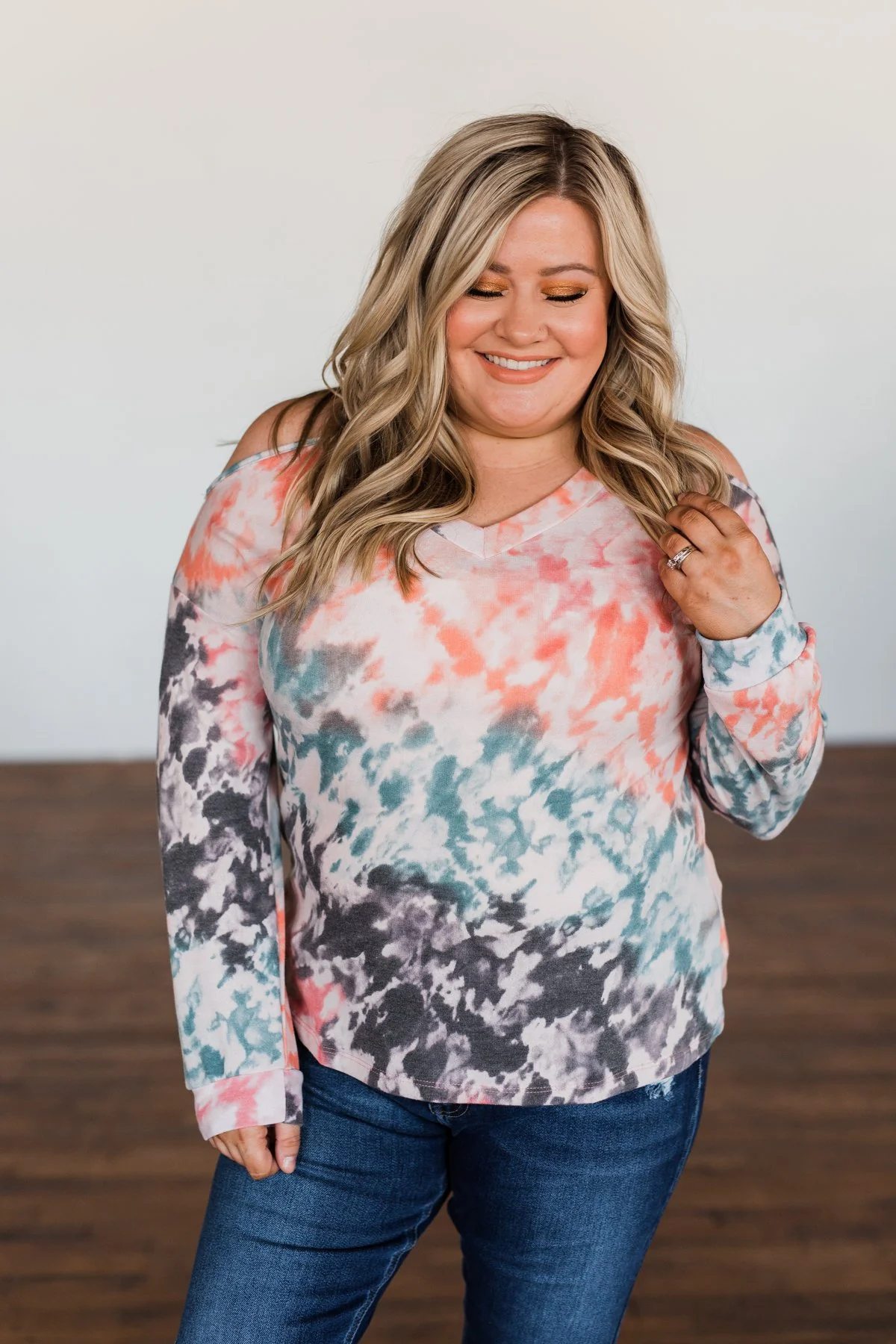 That's The Way Tie Dye Cold Shoulder Top- Multi - Image 4