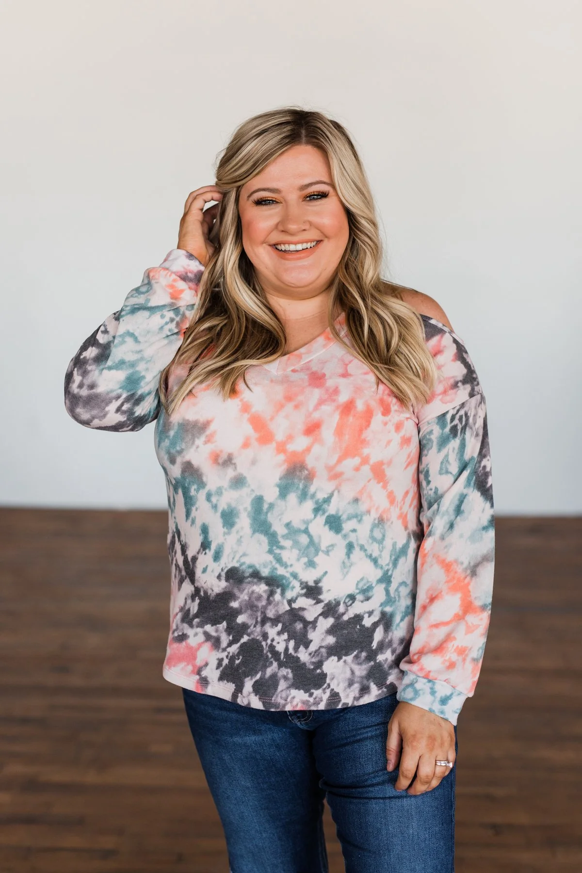 That's The Way Tie Dye Cold Shoulder Top- Multi - Image 6