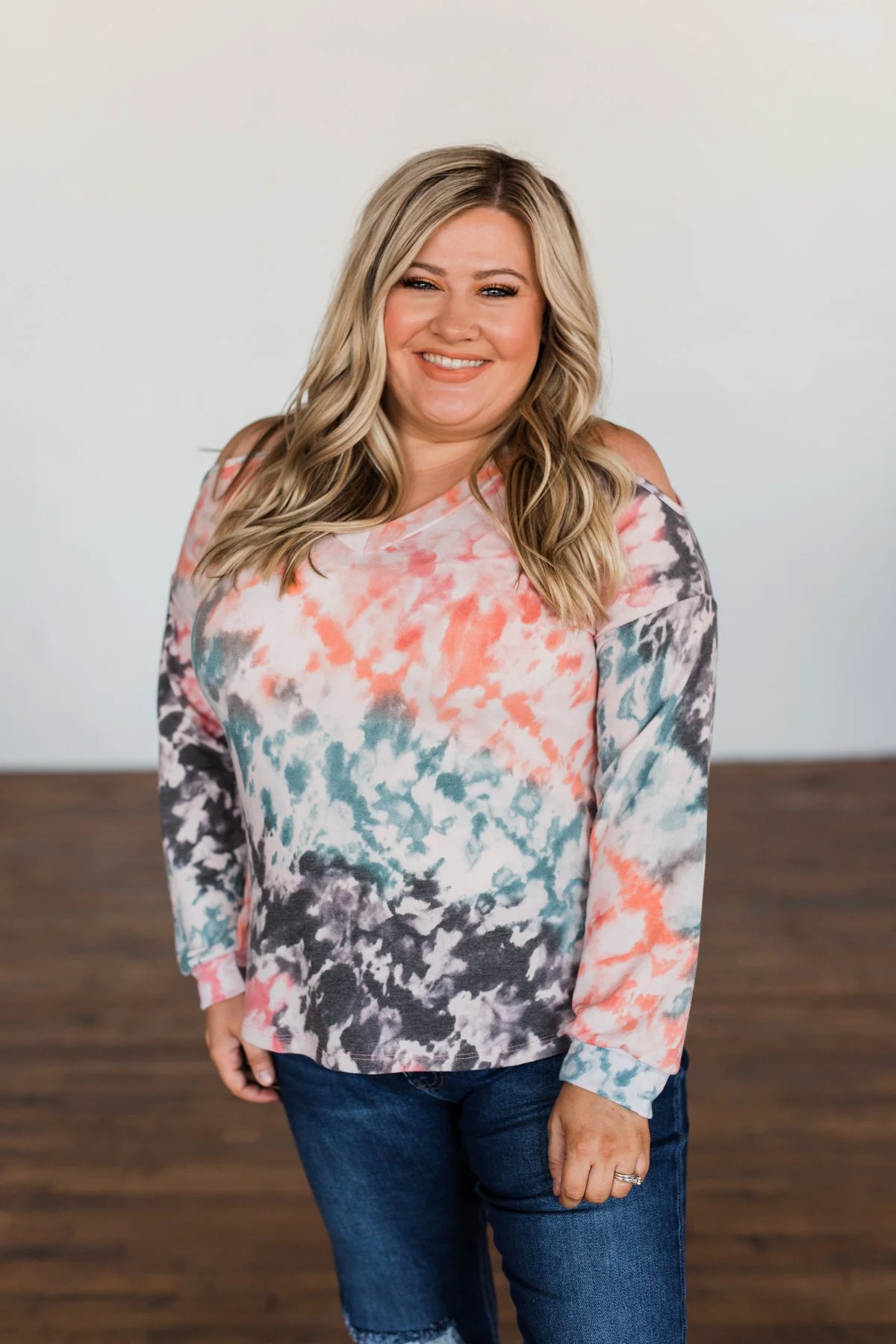 That's The Way Tie Dye Cold Shoulder Top- Multi - Image 9