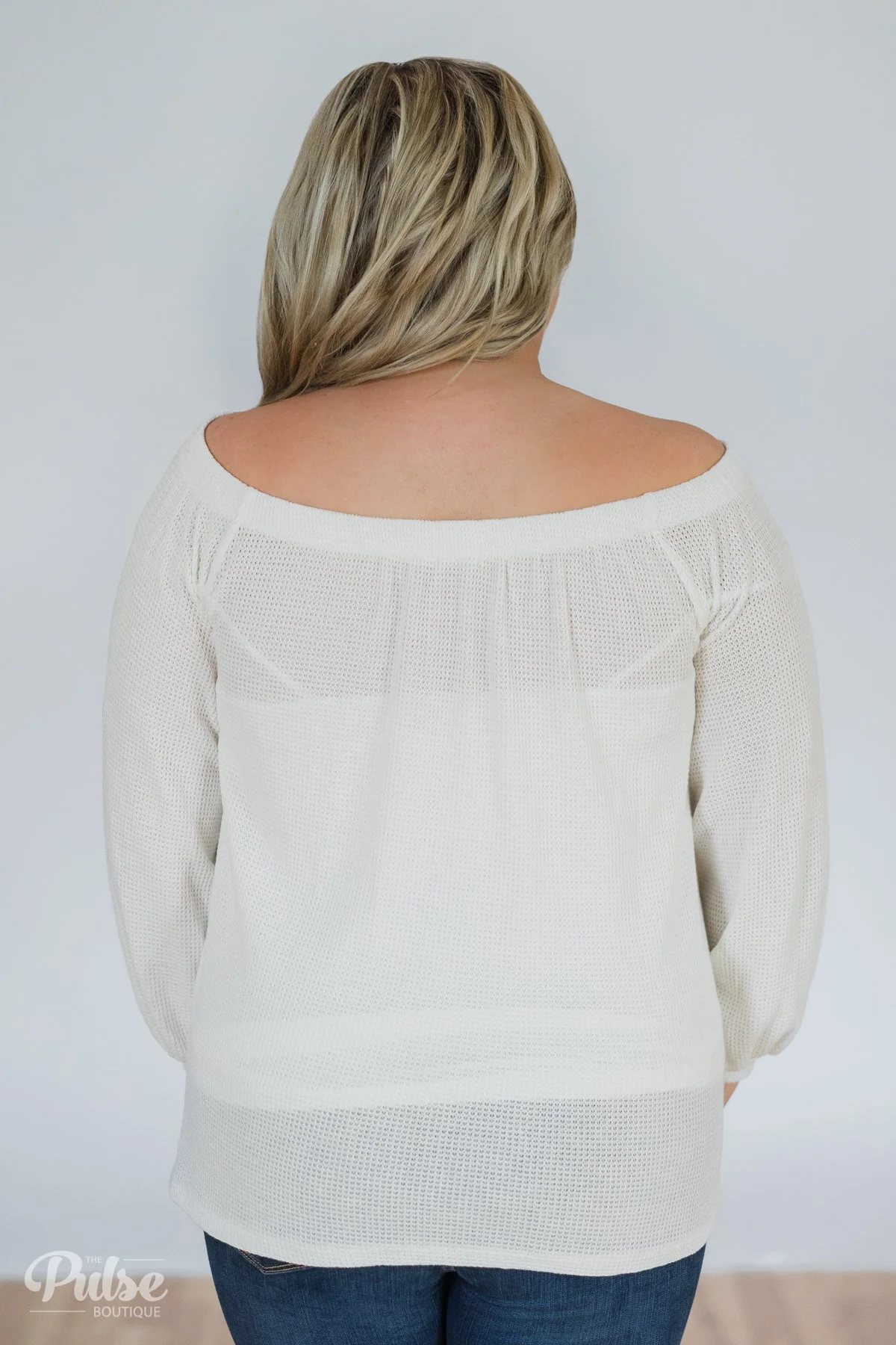 Thermal Off the Shoulder Button Top- Ivory - Image 10