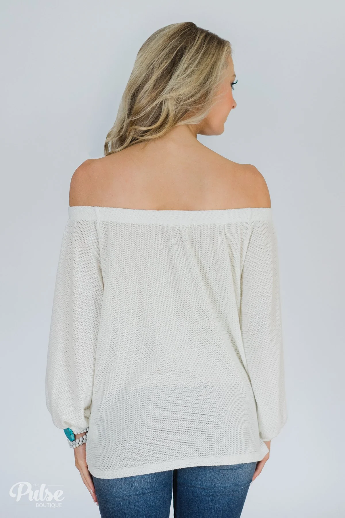 Thermal Off the Shoulder Button Top- Ivory - Image 7